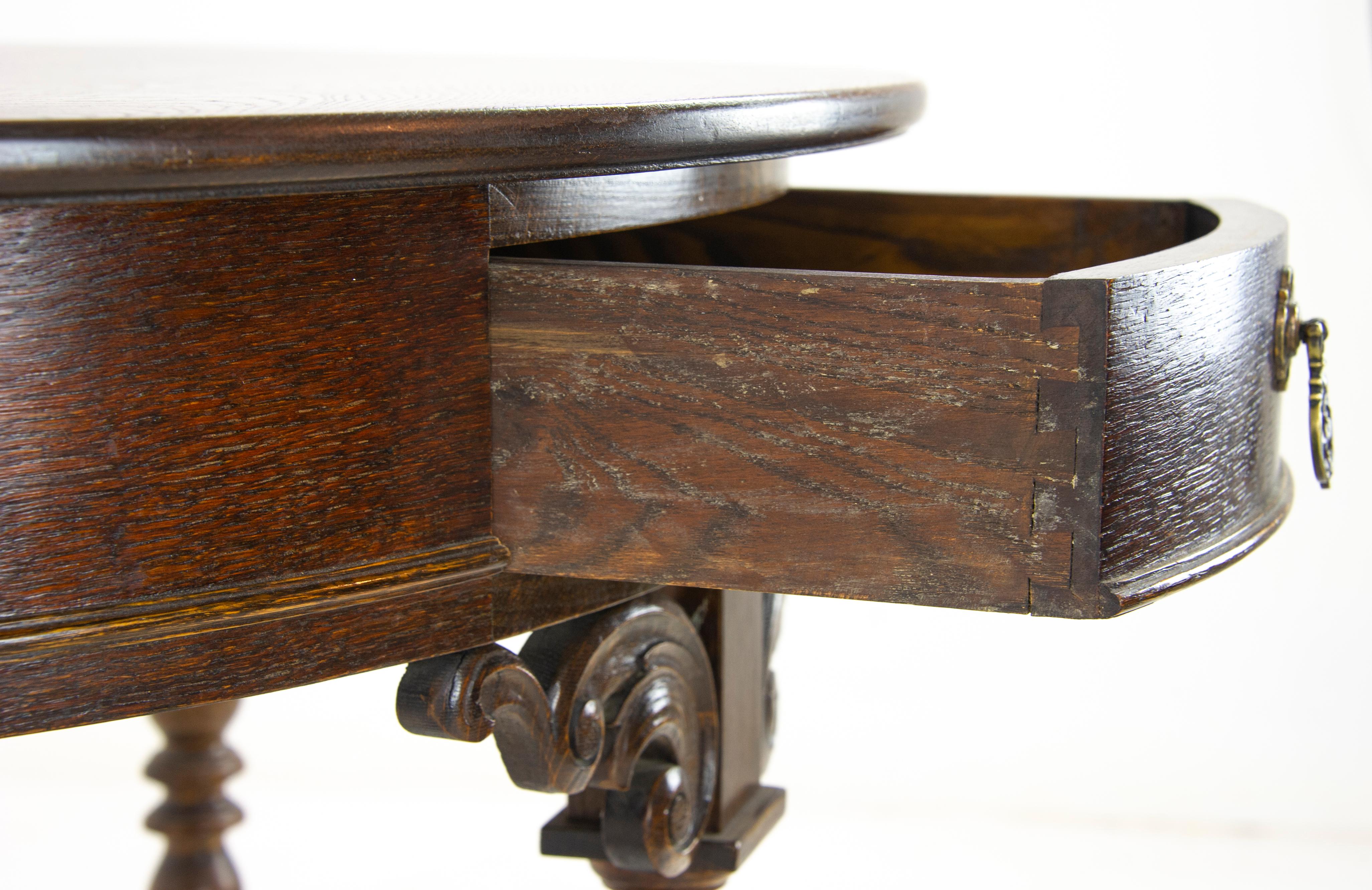 Carved Oak Hall Table, Demi Lune Table, Half Moon Table, Scotland 1920, B1173 1