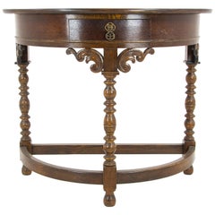 Carved Oak Hall Table, Demi Lune Table, Half Moon Table, Scotland 1920, B1173