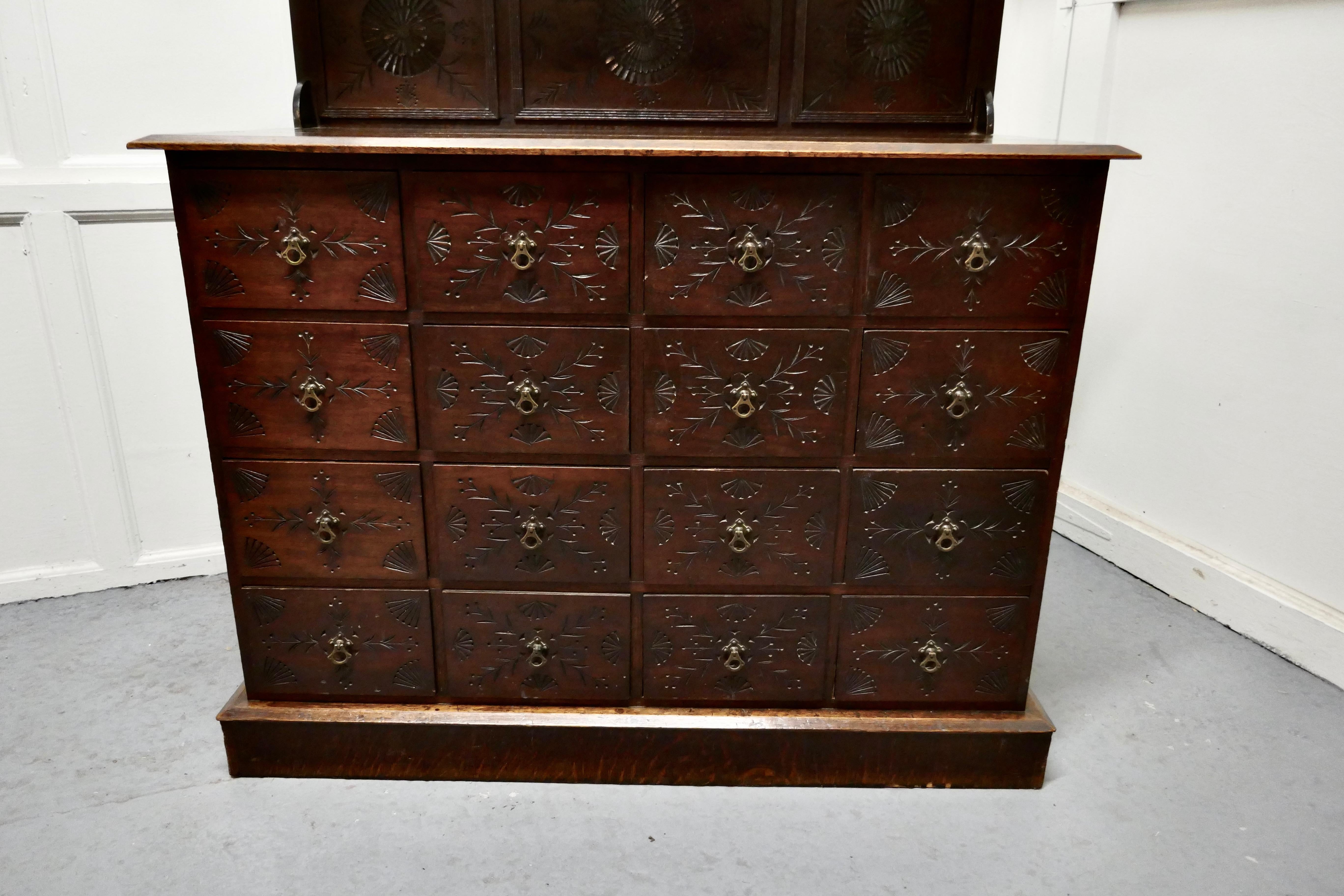 Country Carved Oak Housekeepers Chest of Drawers For Sale