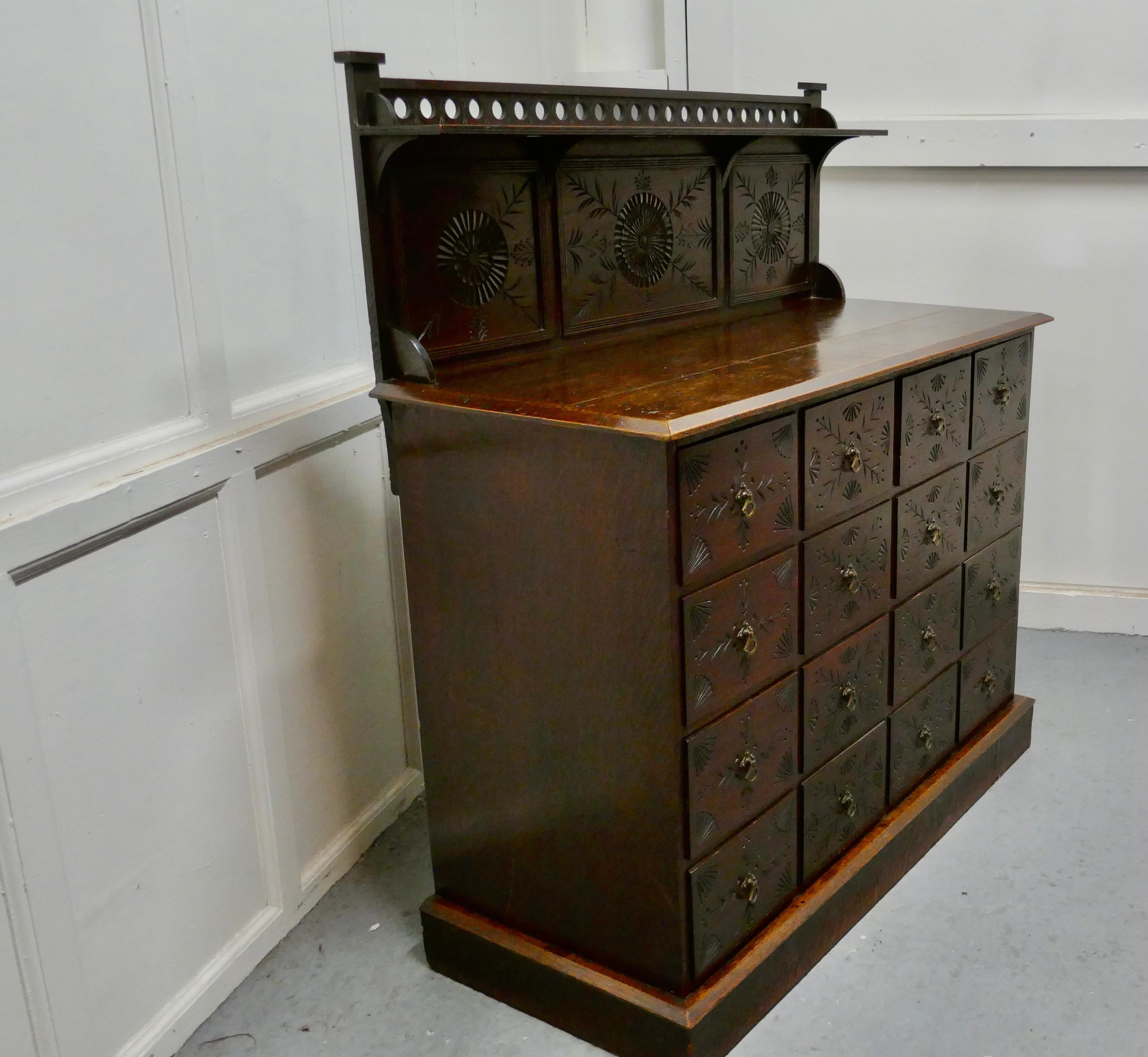 Carved Oak Housekeepers Chest of Drawers In Good Condition For Sale In Chillerton, Isle of Wight