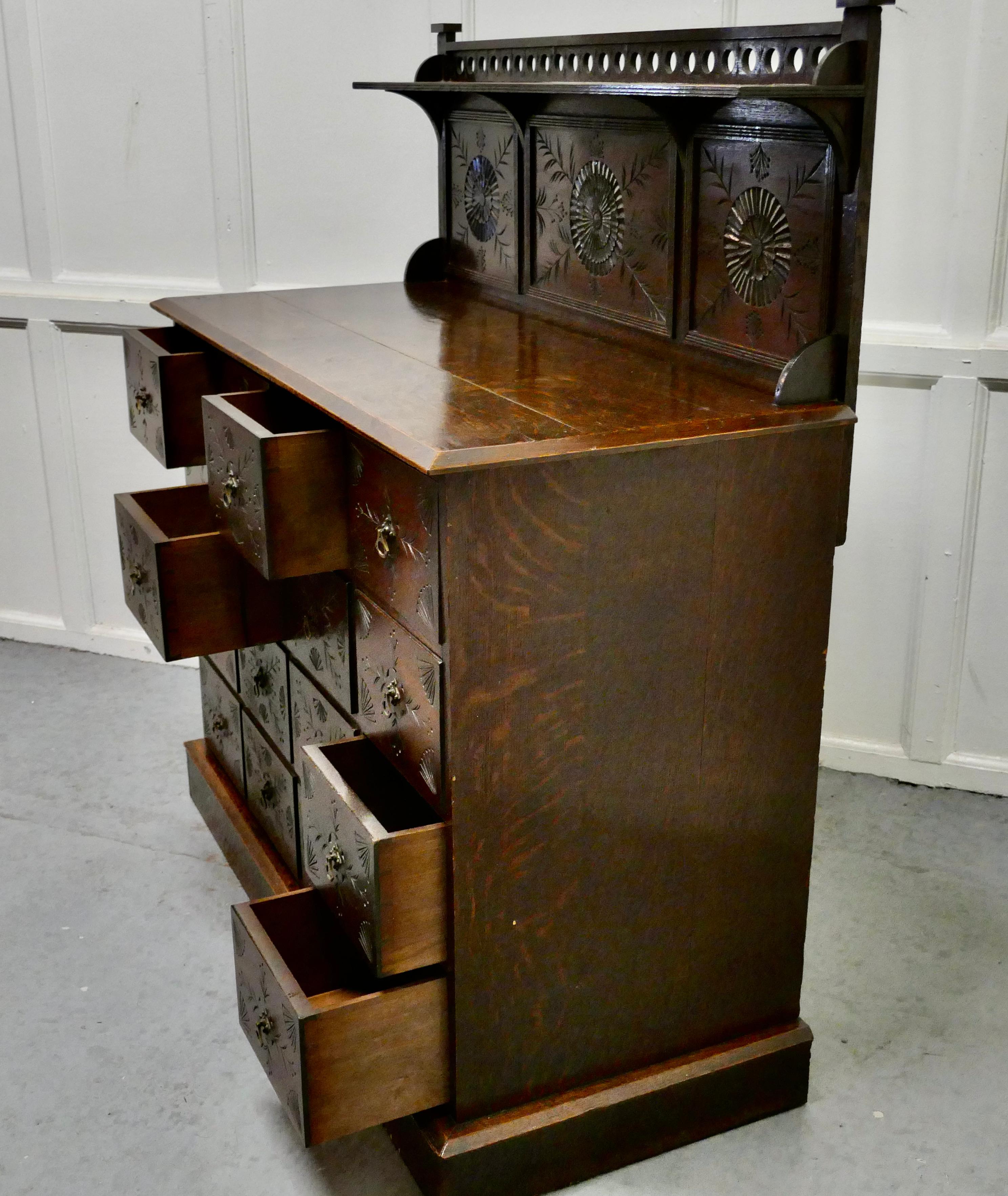 Carved Oak Housekeepers Chest of Drawers For Sale 1