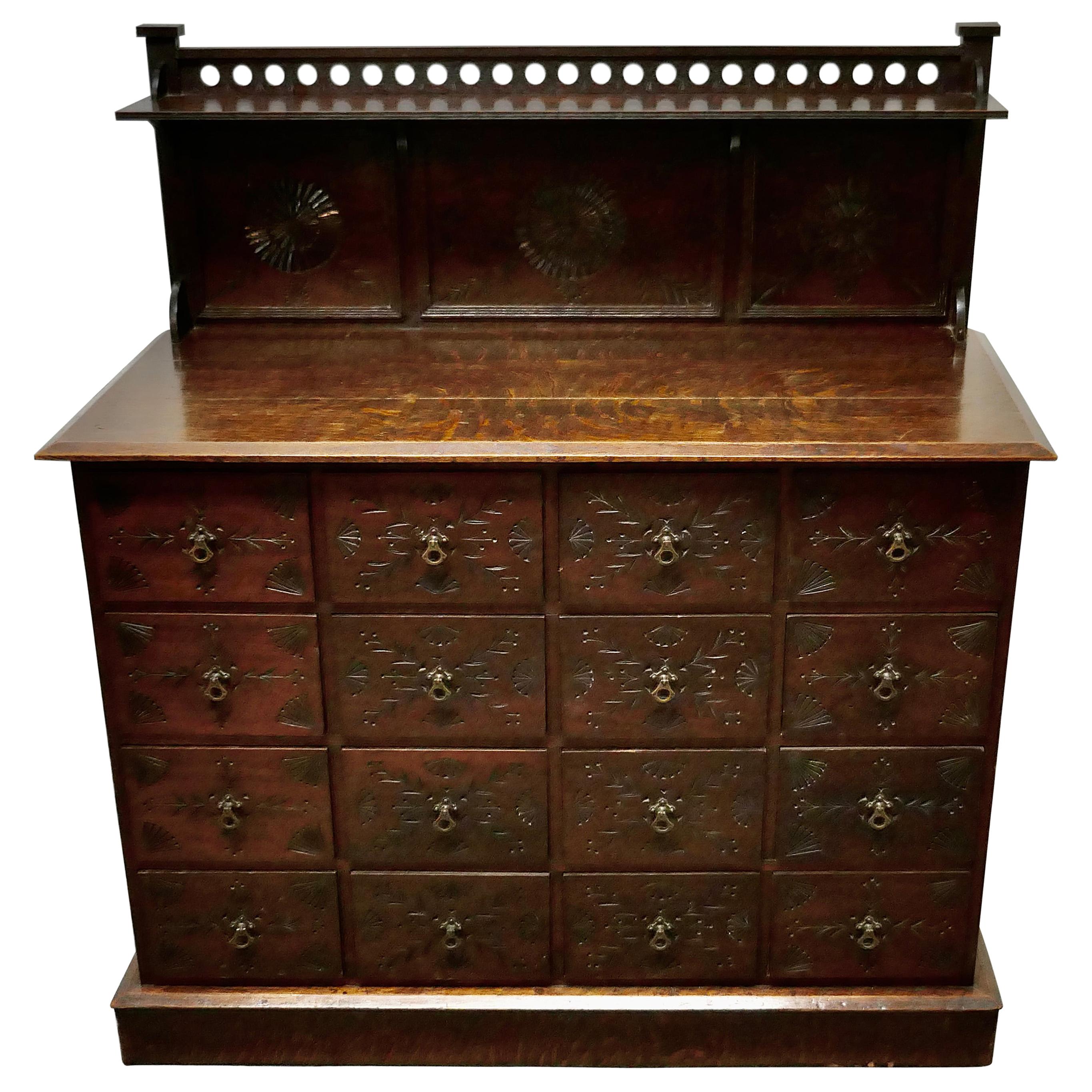 Carved Oak Housekeepers Chest of Drawers For Sale