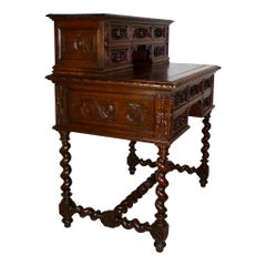 Carved Oak Hunt Desk with Green Man Drawer Pulls, circa 1890