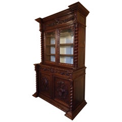 Antique Carved Oak Hunts Bookcase Gun Cupboard, circa 1880