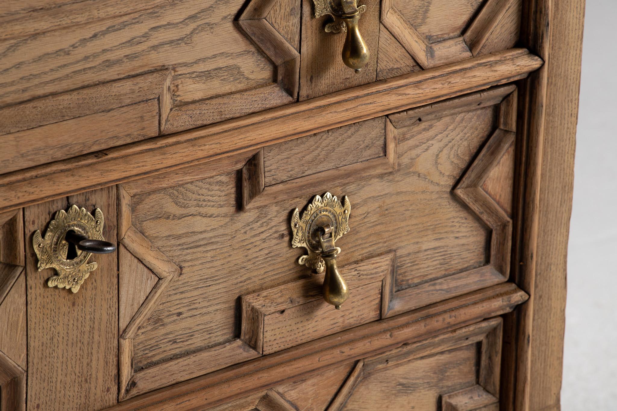 Carved Oak Jacobean Revival Chest of Drawers, English, 19th Century For Sale 5