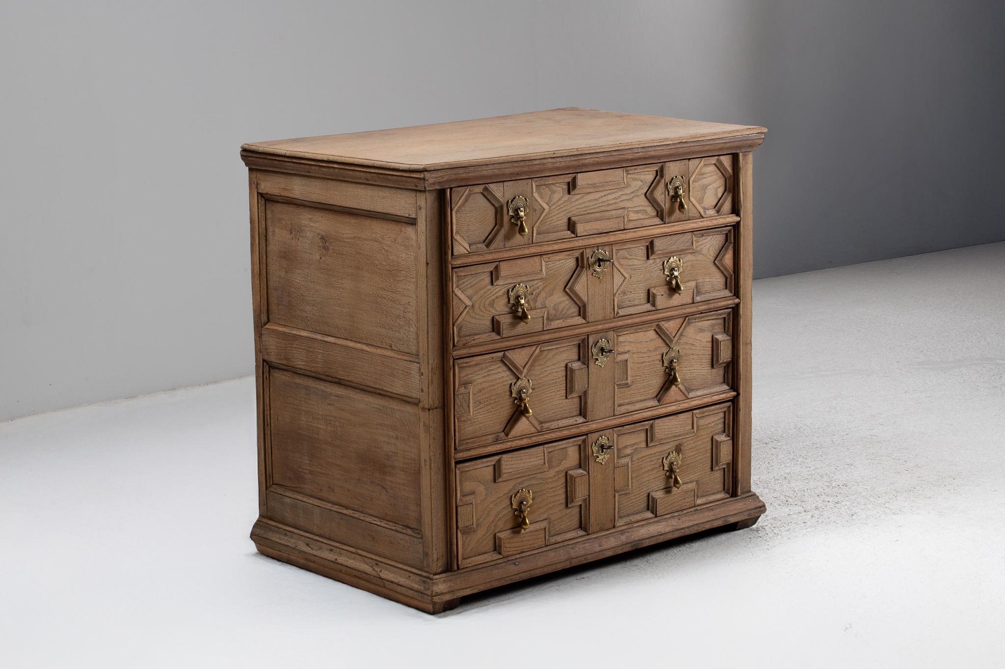 Carved Oak Jacobean Revival Chest of Drawers, English, 19th Century For Sale 8