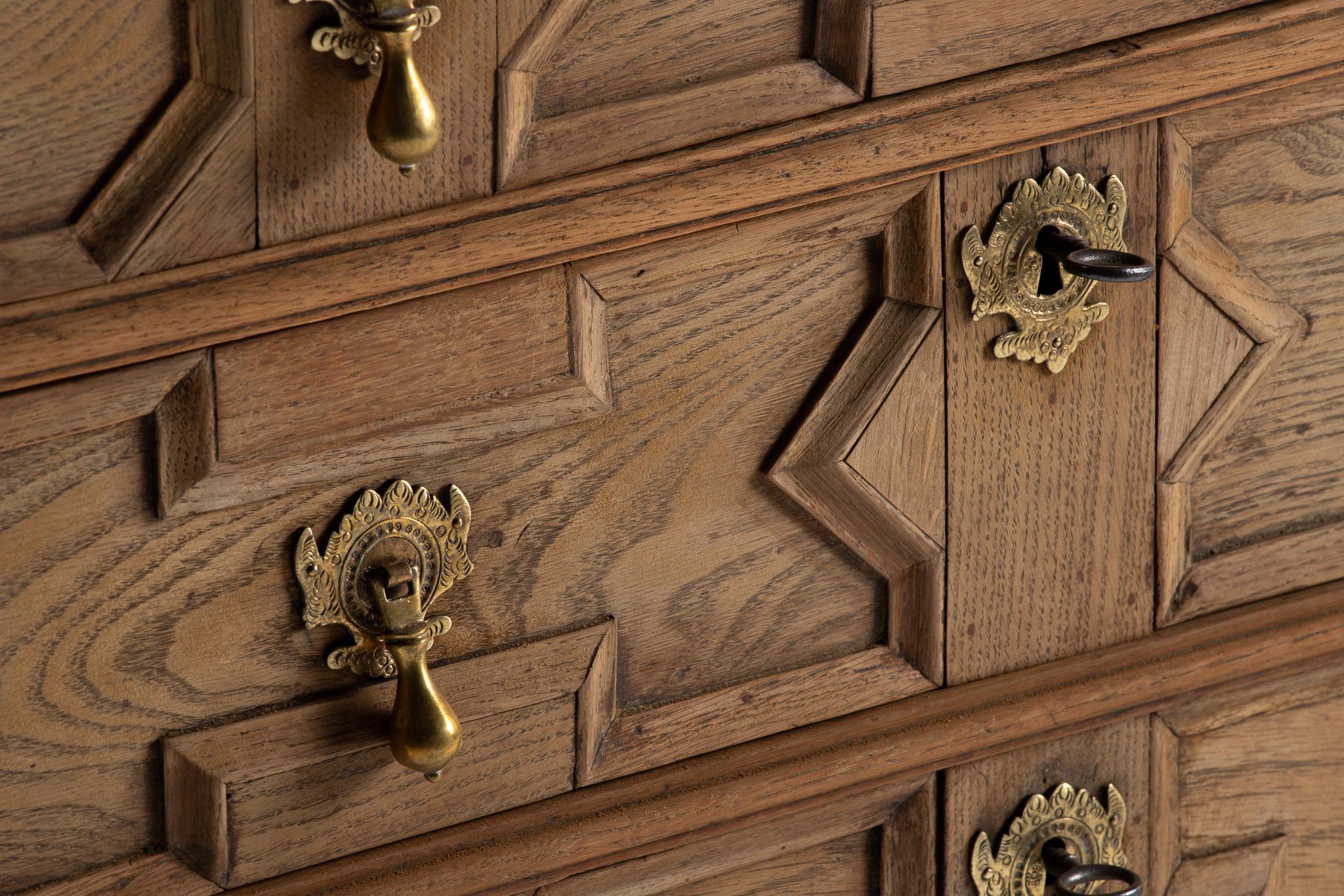 British Carved Oak Jacobean Revival Chest of Drawers, English, 19th Century For Sale