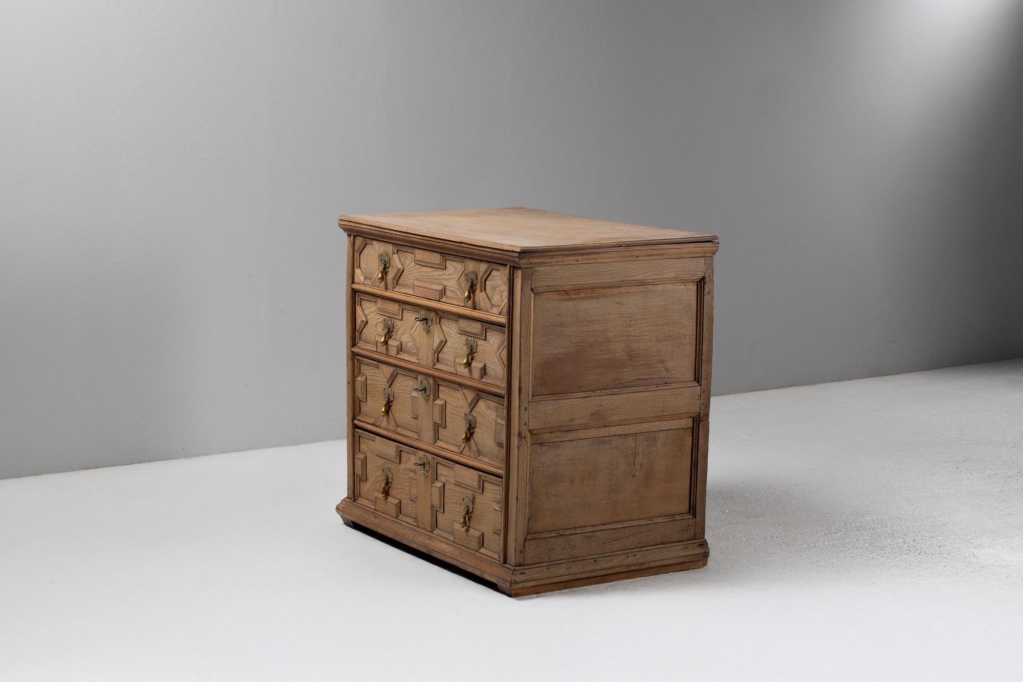 Carved Oak Jacobean Revival Chest of Drawers, English, 19th Century For Sale 3