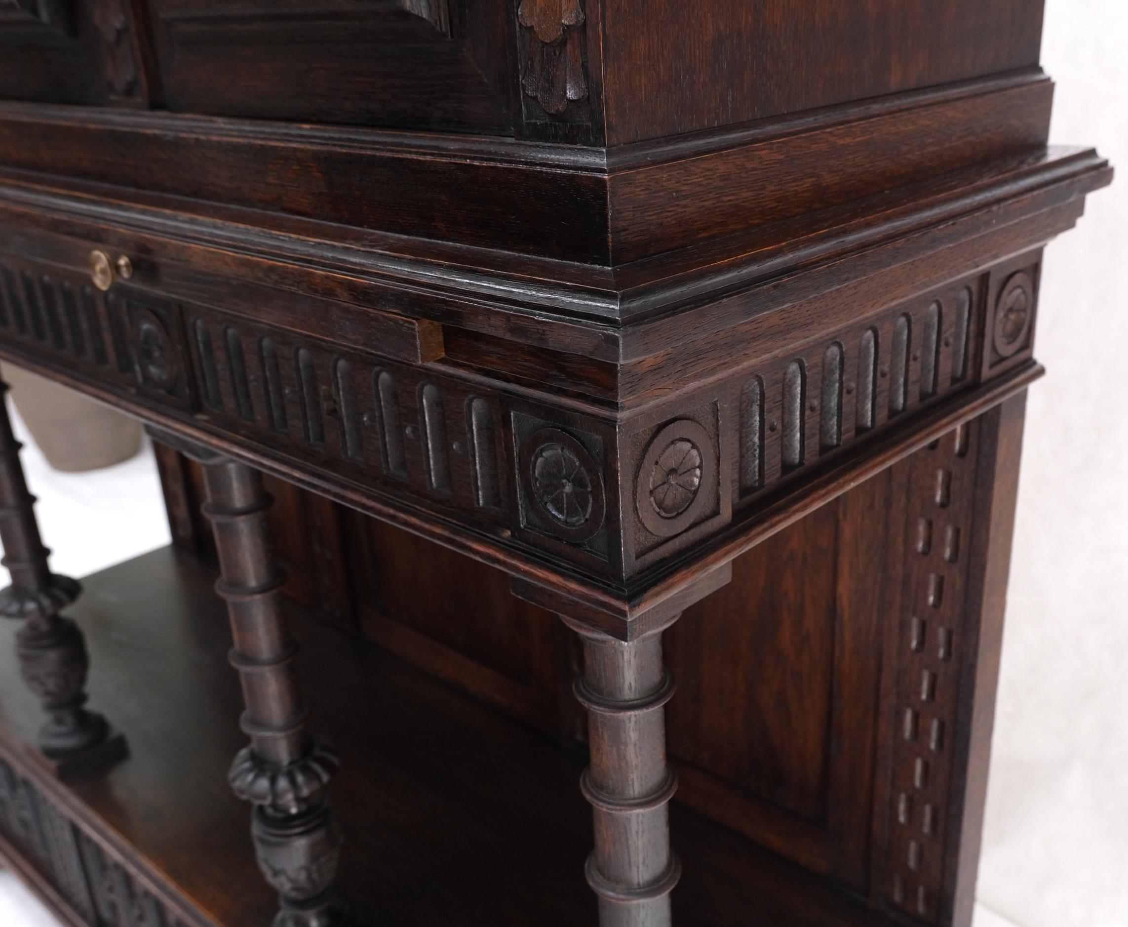 American Carved Oak Jacobean Style 3 Doors Drawers Server Credenza Cabinet Cupboard Mint For Sale