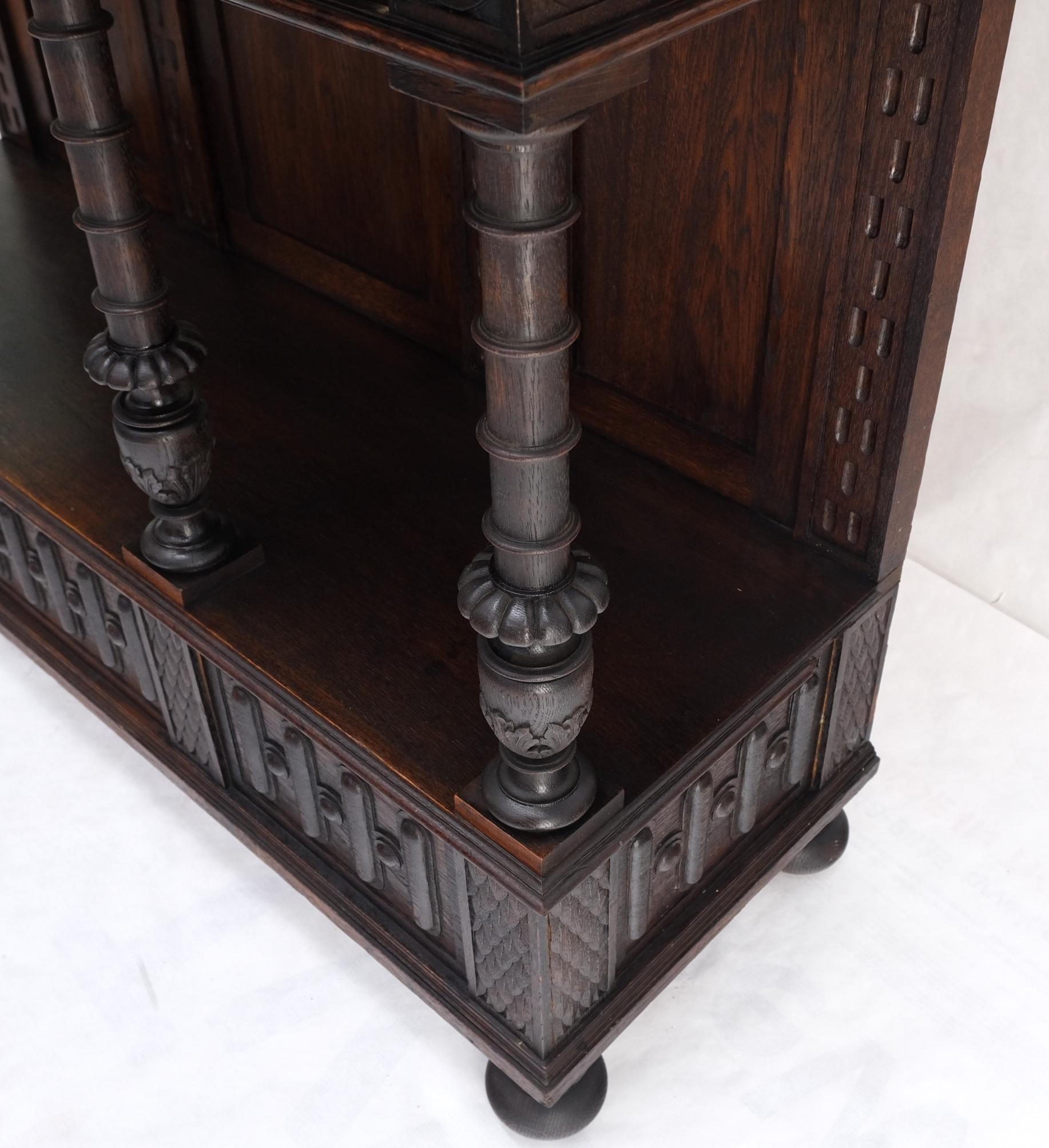 Lacquered Carved Oak Jacobean Style 3 Doors Drawers Server Credenza Cabinet Cupboard Mint For Sale