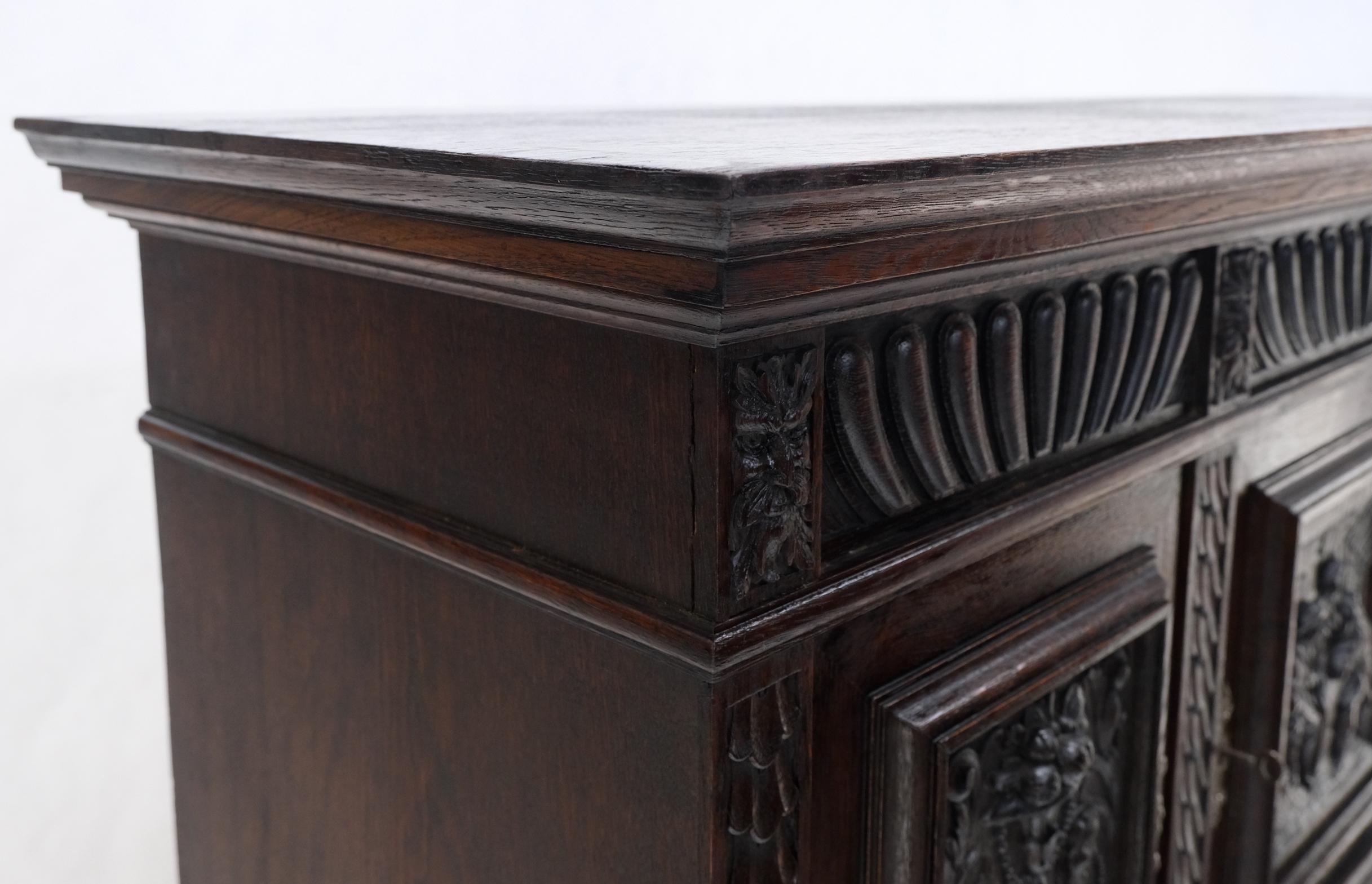 19th Century Carved Oak Jacobean Style 3 Doors Drawers Server Credenza Cabinet Cupboard Mint For Sale