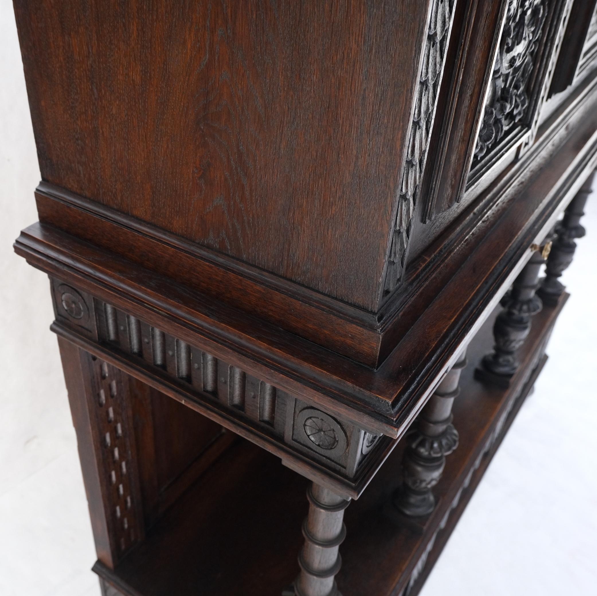 Carved Oak Jacobean Style 3 Doors Drawers Server Credenza Cabinet Cupboard Mint For Sale 1