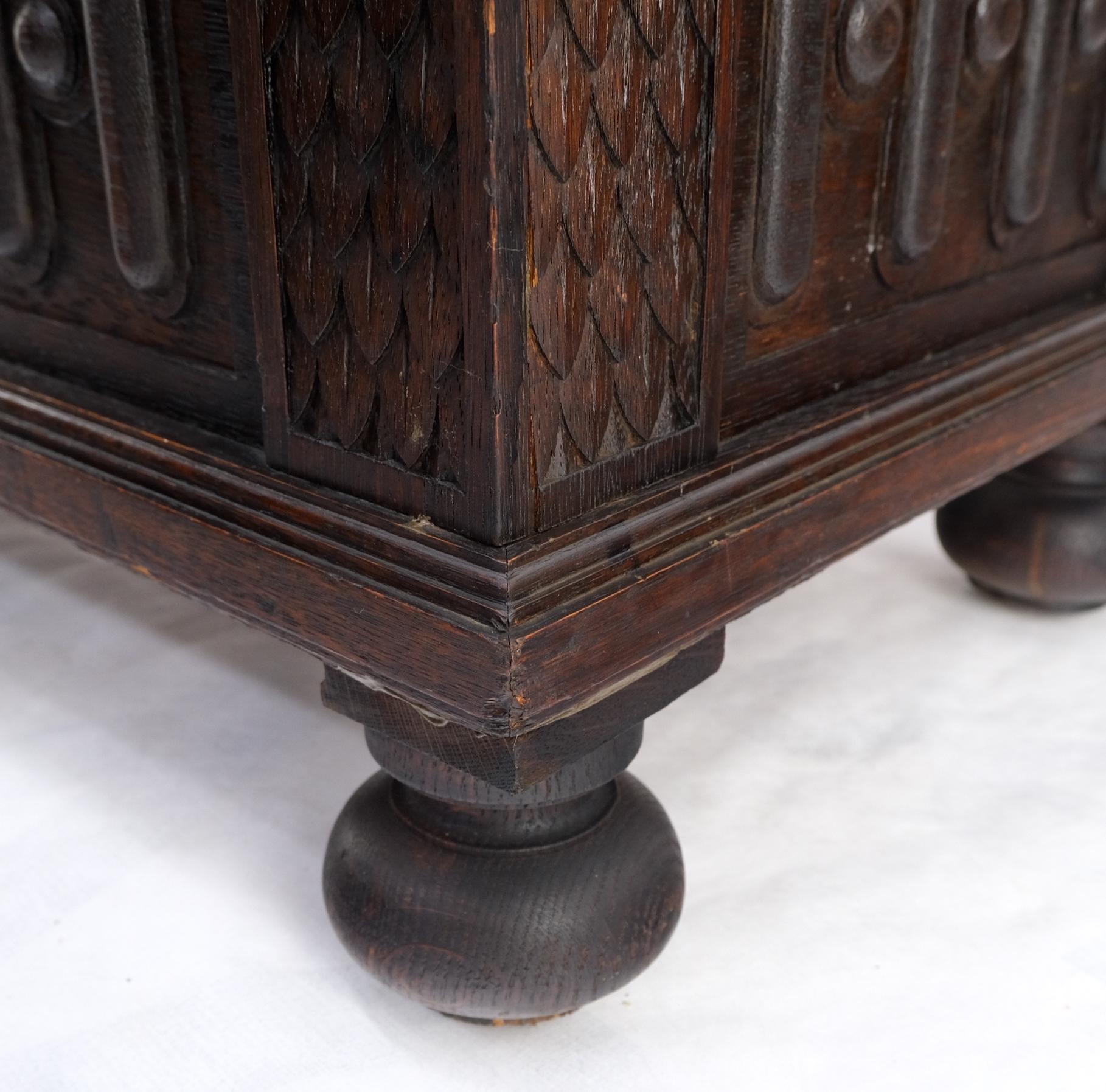 Carved Oak Jacobean Style 3 Doors Drawers Server Credenza Cabinet Cupboard Mint For Sale 3