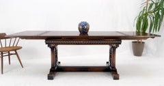 Carved Oak Jacobean Style Refectory Trestle Base Dining Farm Table MINT!