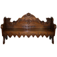 Carved Oak Louis XV Bench with Storage, circa 1880