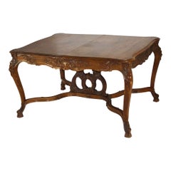 Carved Oak Louis XV Dining Room Table and Chairs, Seven Piece Set, circa 1890