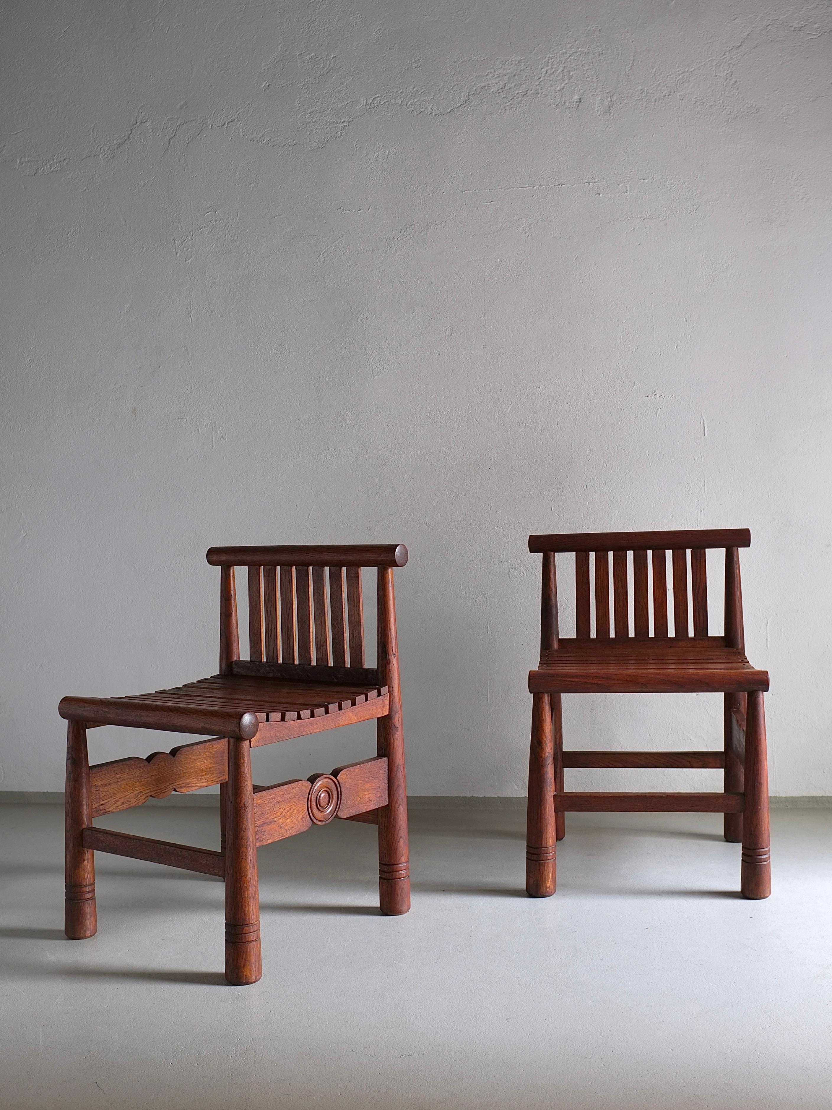 Carved Oak Low Back Chair, France, 1960s For Sale 3