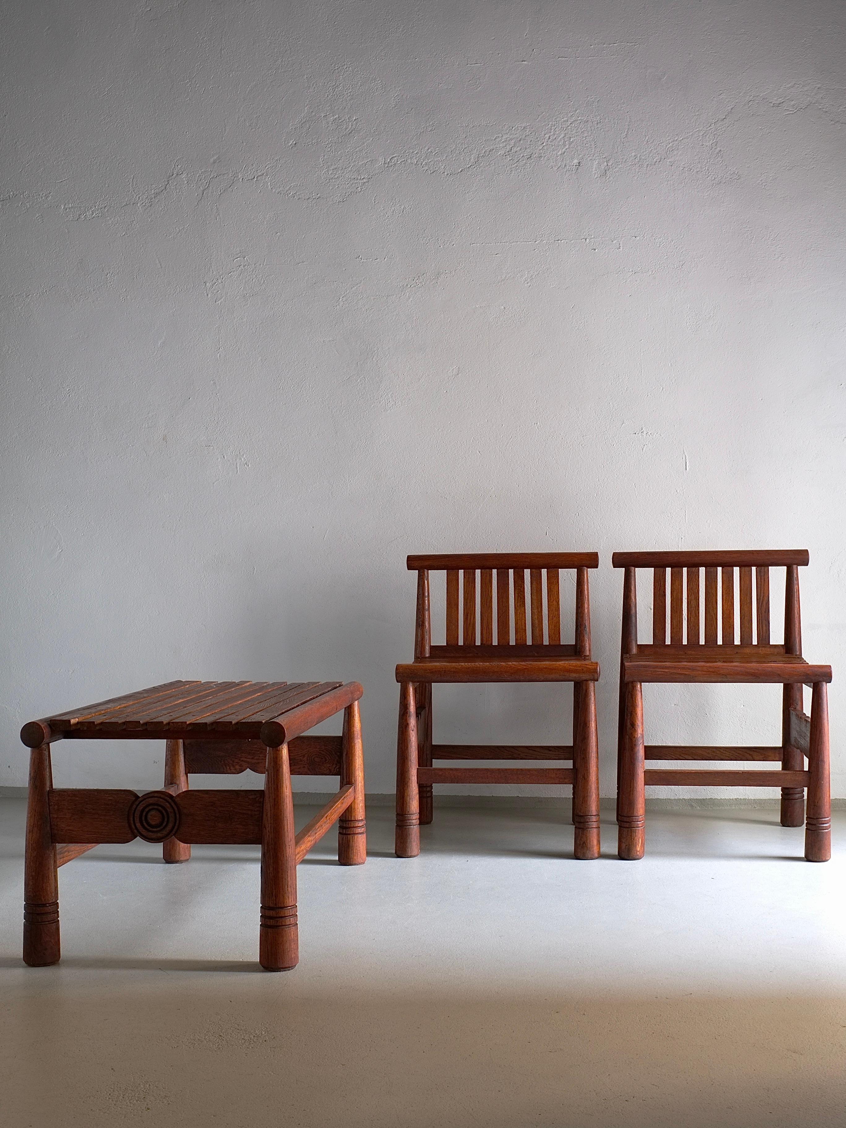 Carved Oak Low Back Chair, France, 1960s For Sale 4