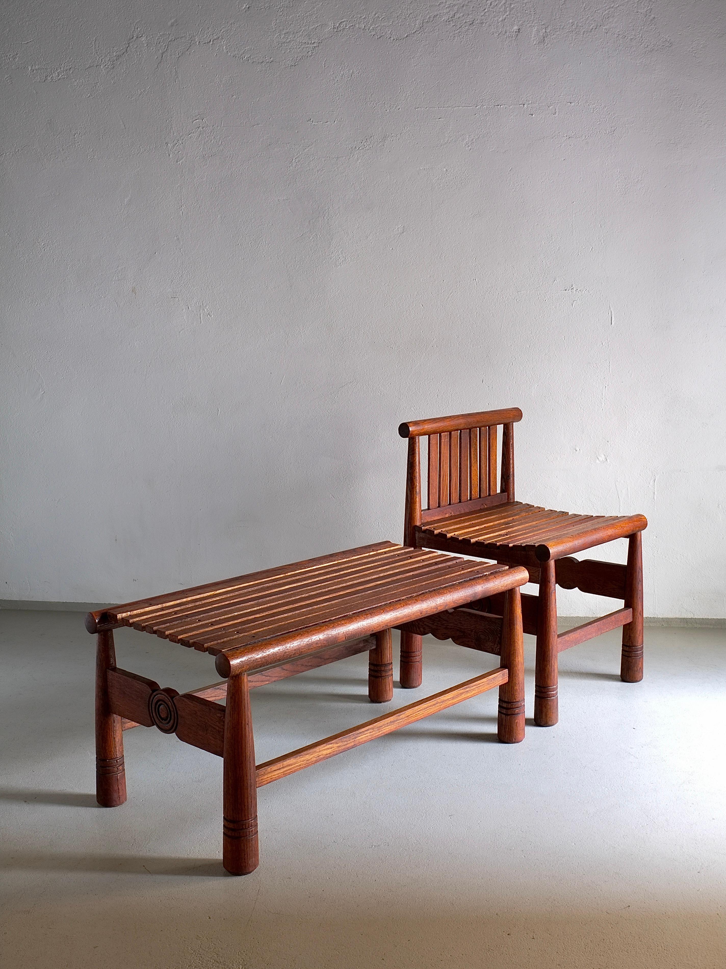Carved Oak Low Back Chair, France, 1960s For Sale 6