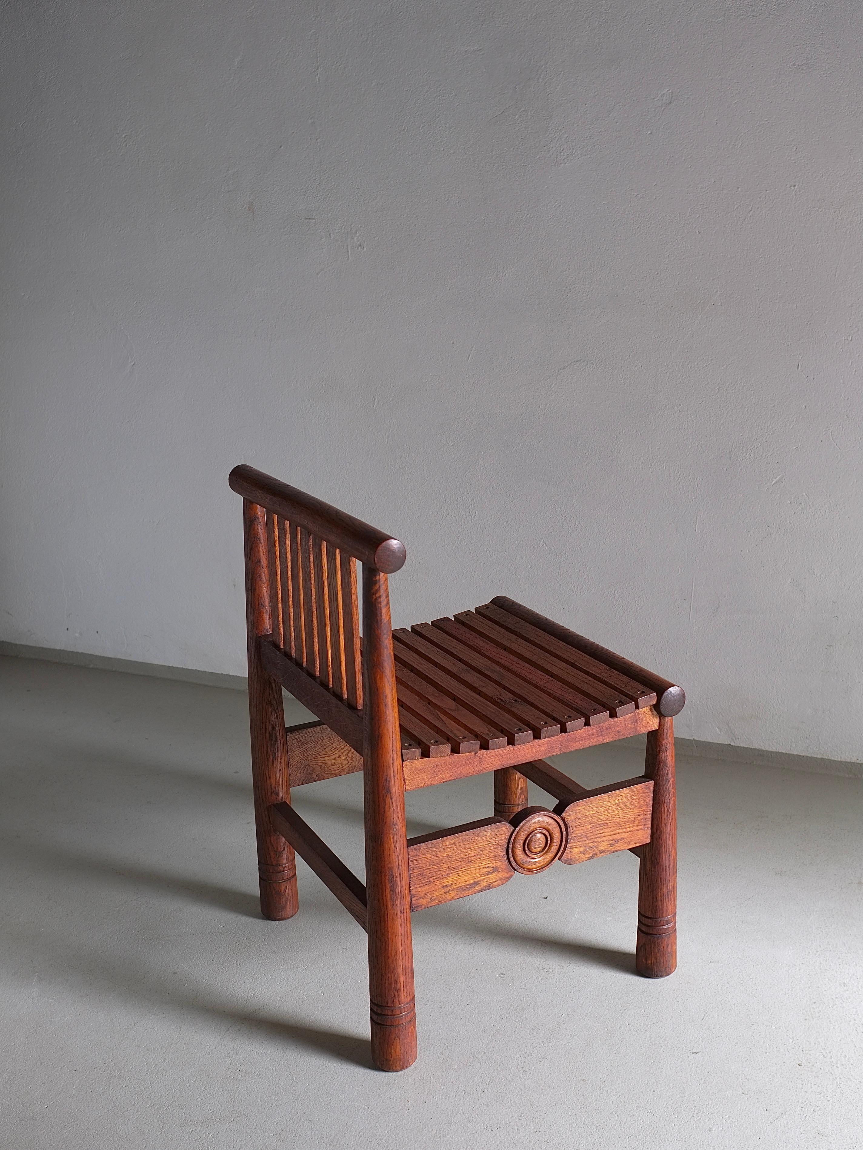 French Carved Oak Low Back Chair, France, 1960s For Sale