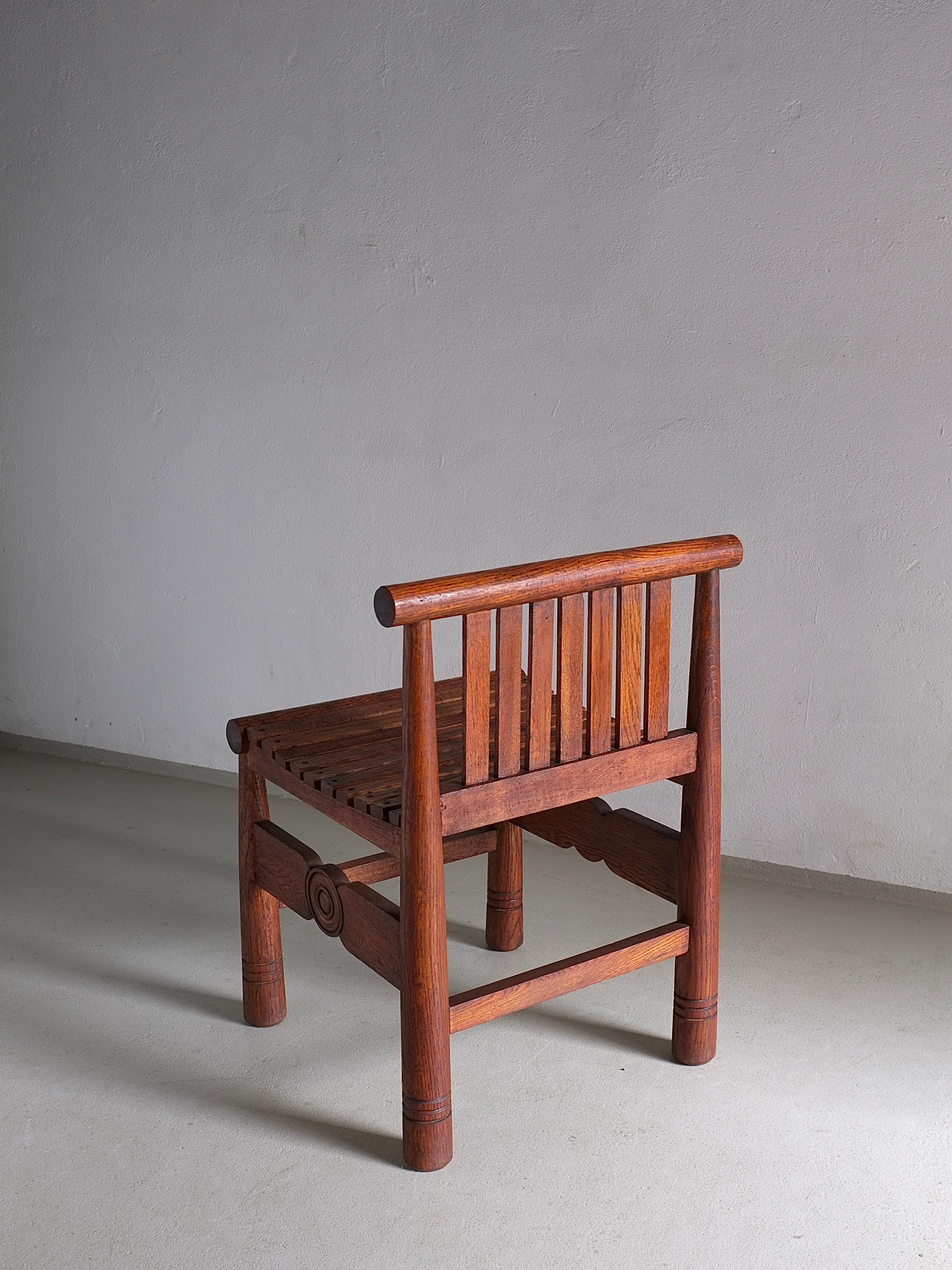 Carved Oak Low Back Chair, France, 1960s In Good Condition For Sale In Rīga, LV