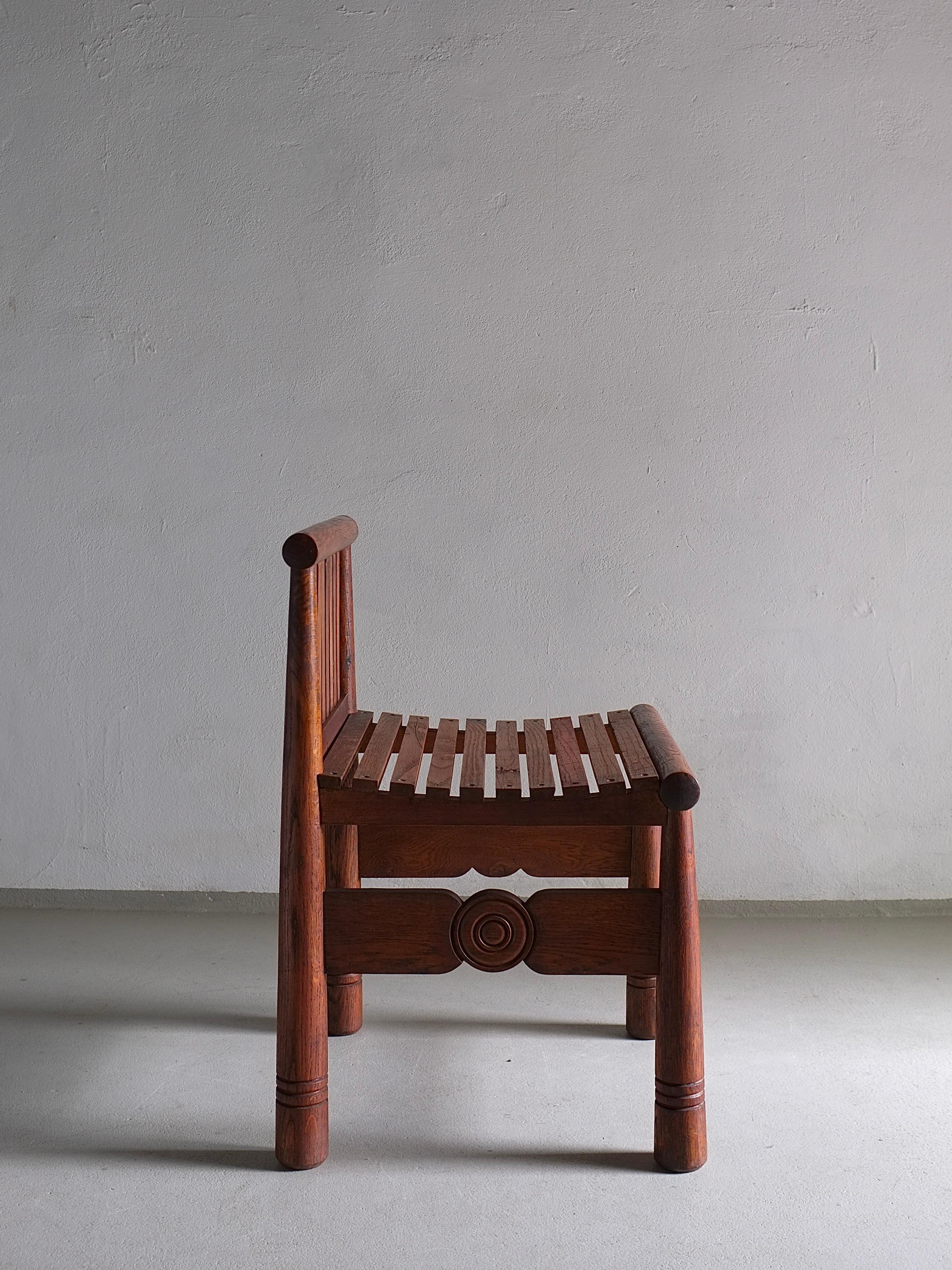 Mid-20th Century Carved Oak Low Back Chair, France, 1960s For Sale