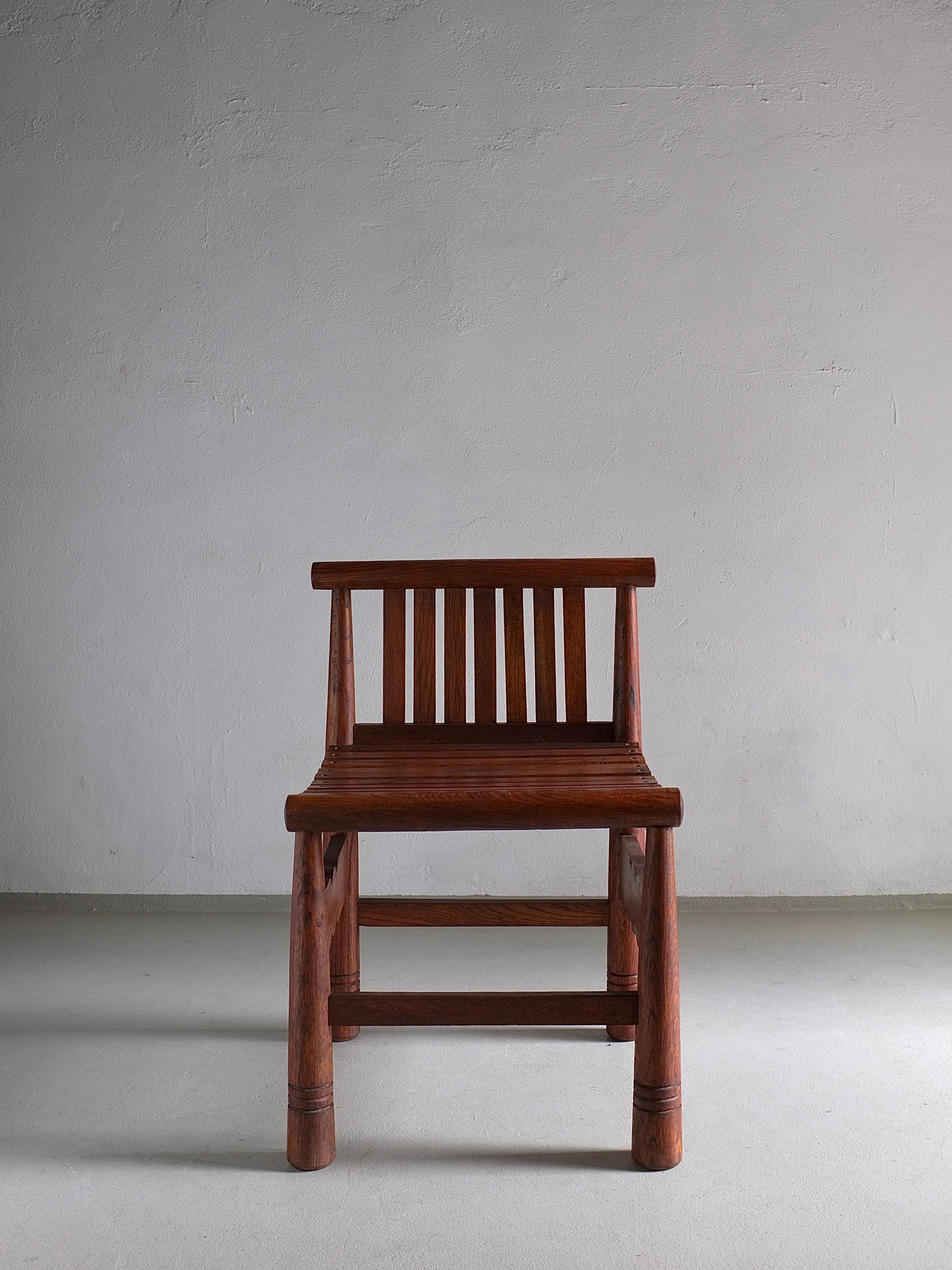 Carved Oak Low Back Chair, France, 1960s For Sale 1
