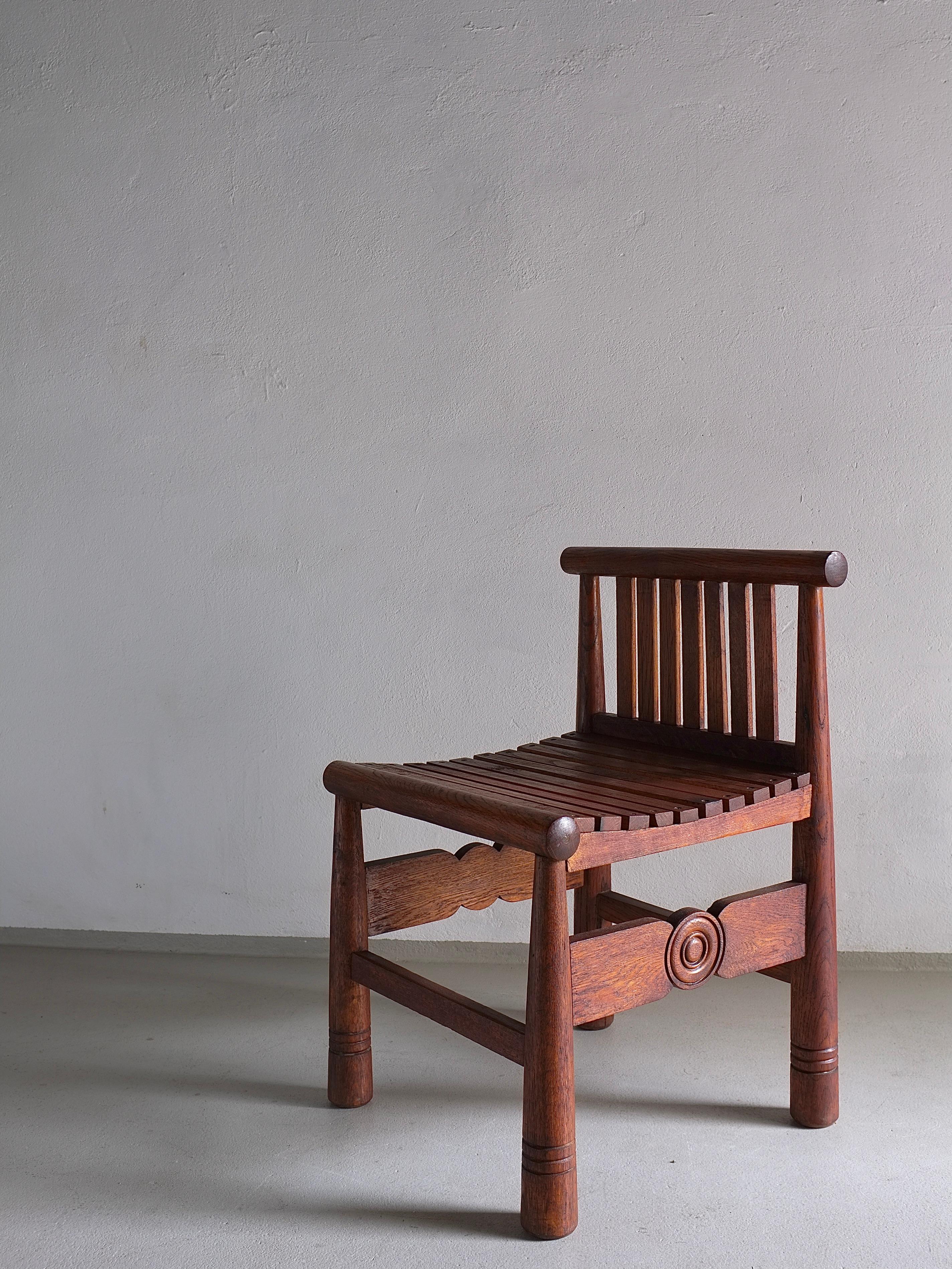 Carved Oak Low Back Chair, France, 1960s For Sale 2