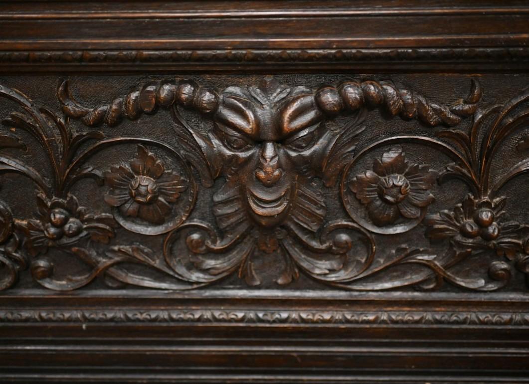 Carved Oak Monks Bench English Settle Antique 1880 2