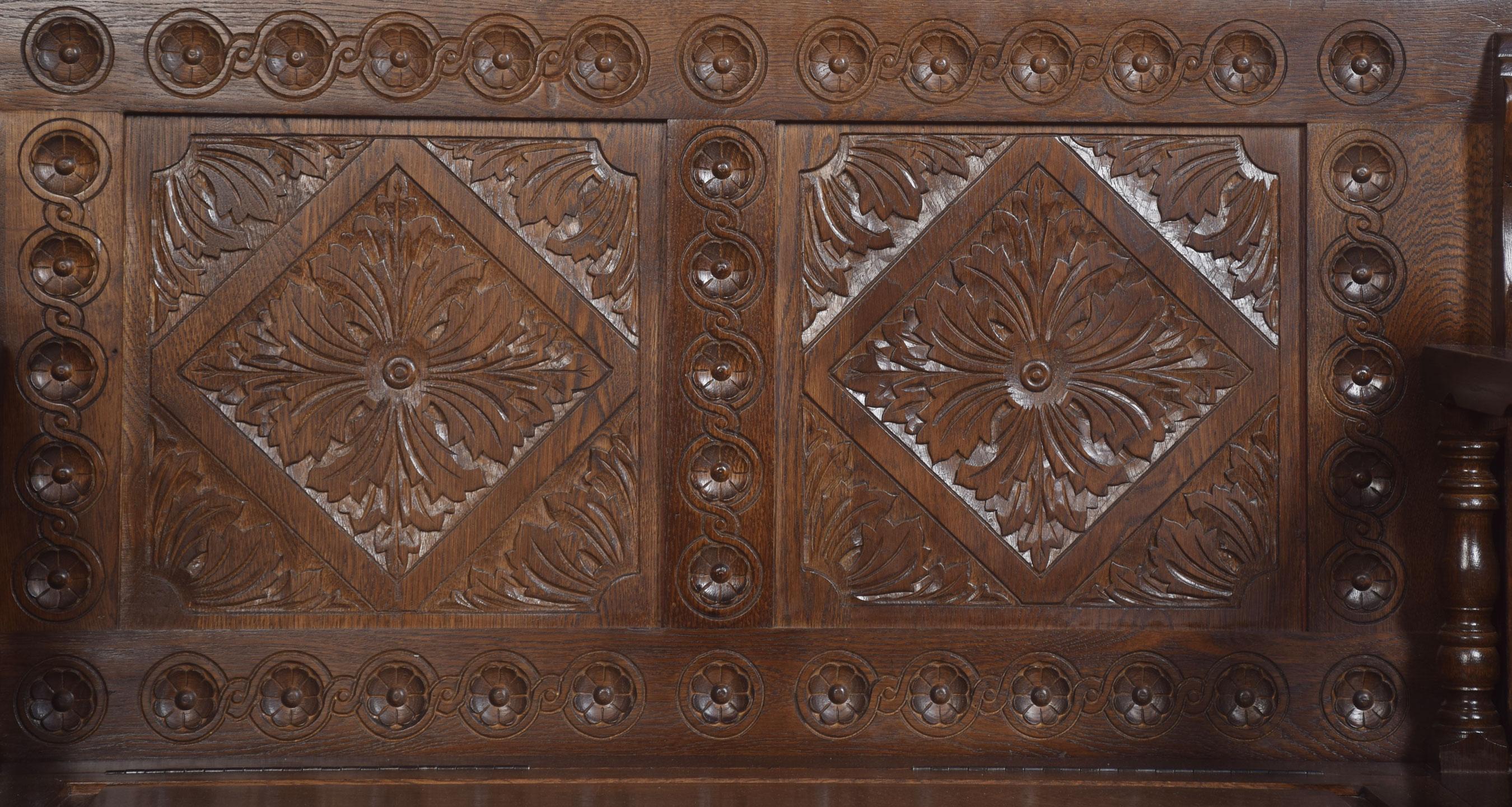 Carved Oak Monk’s Bench or Hall Bench 6