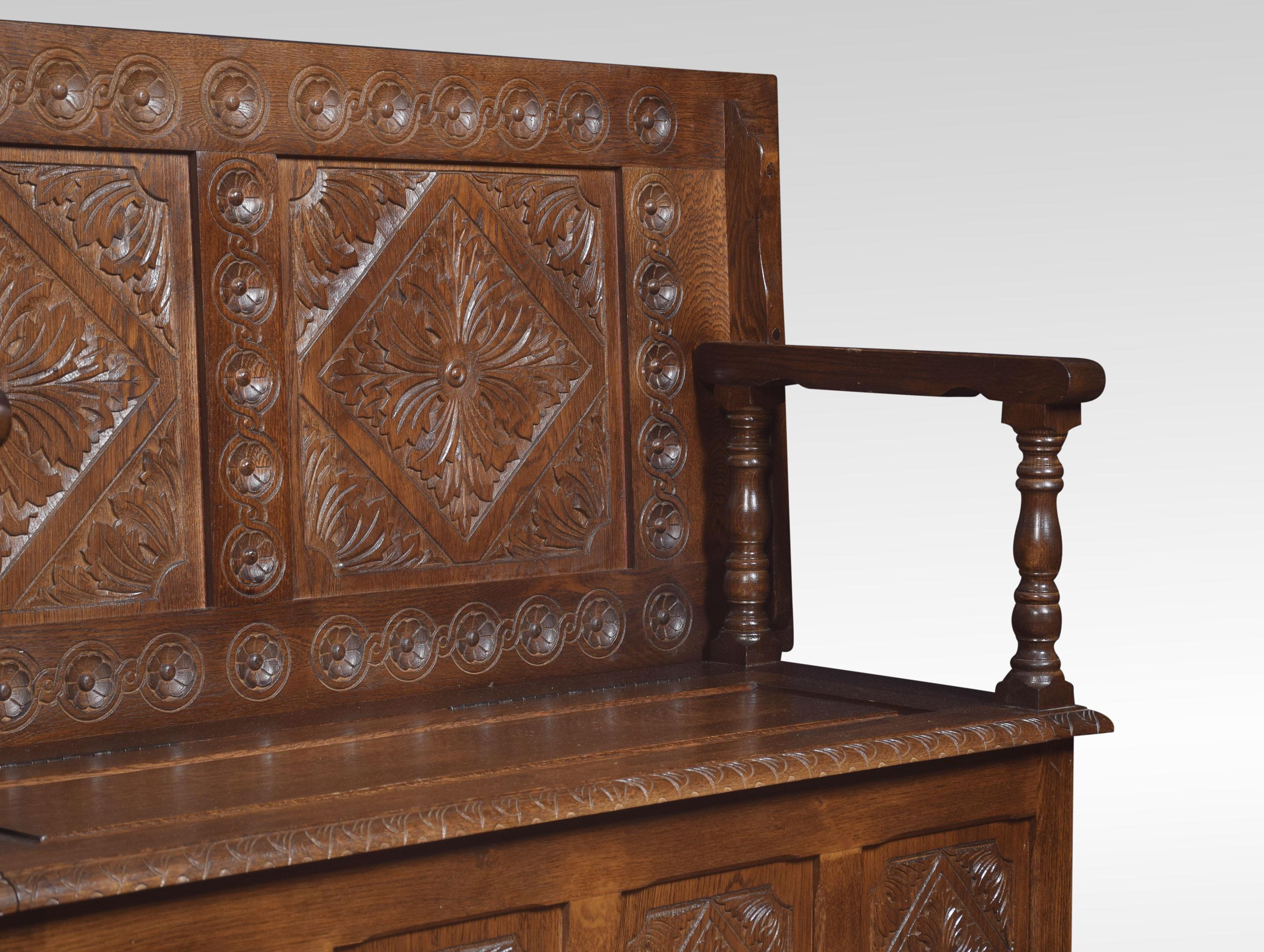Carved Oak Monk’s Bench or Hall Bench In Good Condition In Cheshire, GB