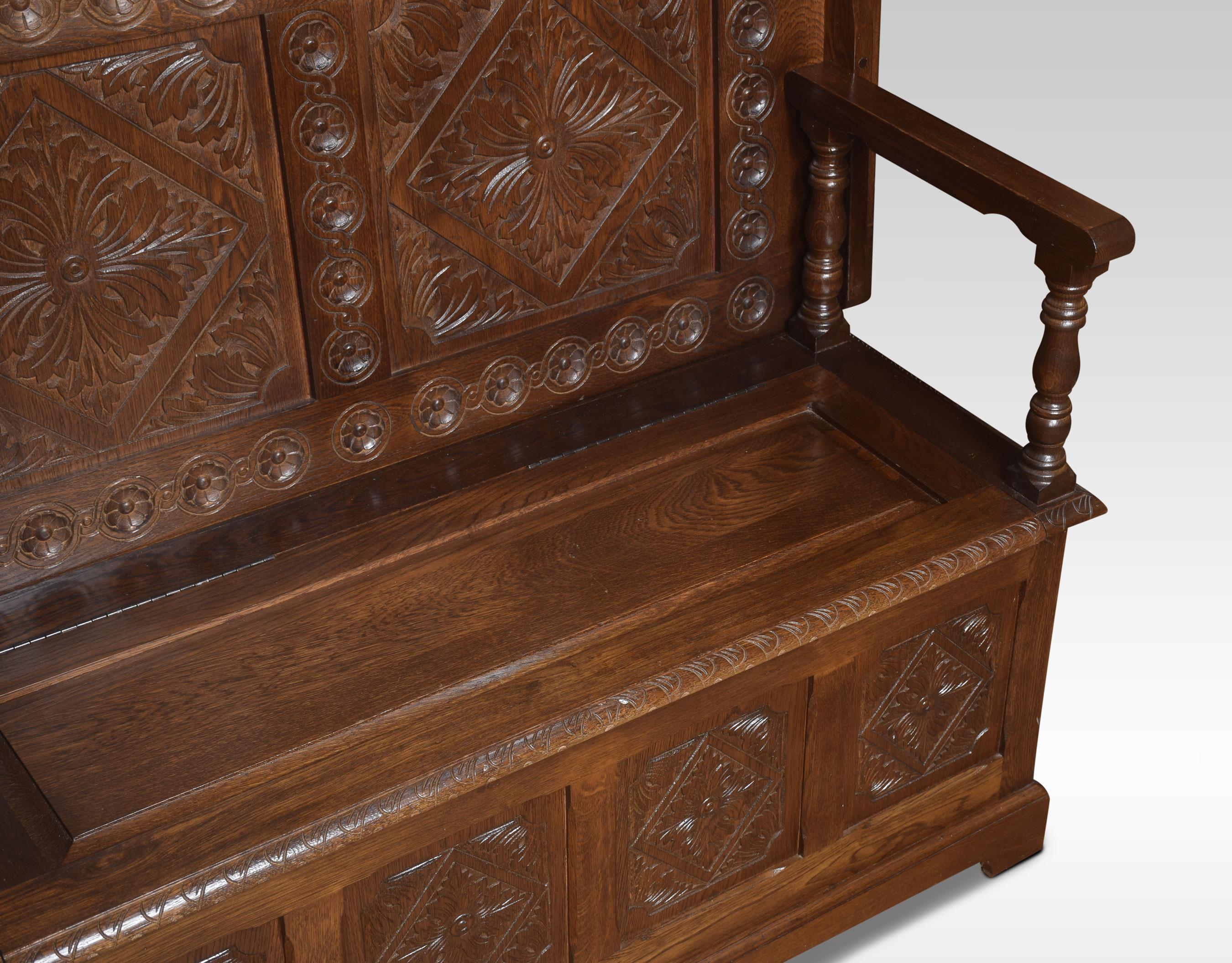Carved Oak Monk’s Bench or Hall Bench 2