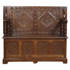 Carved Oak Monk’s Bench or Hall Bench