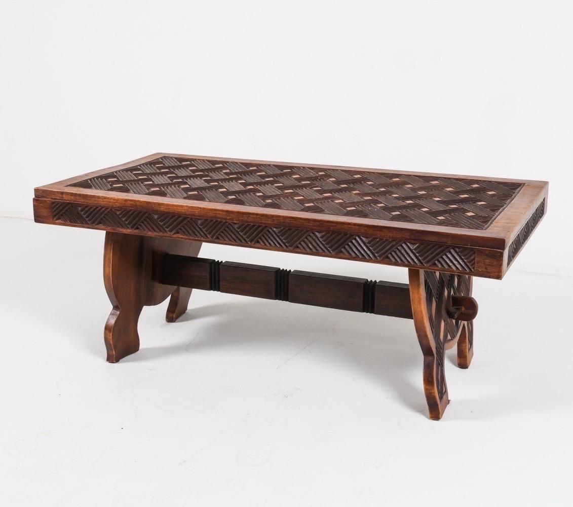 Unknown Carved Oak Moorish Style Coffee Table