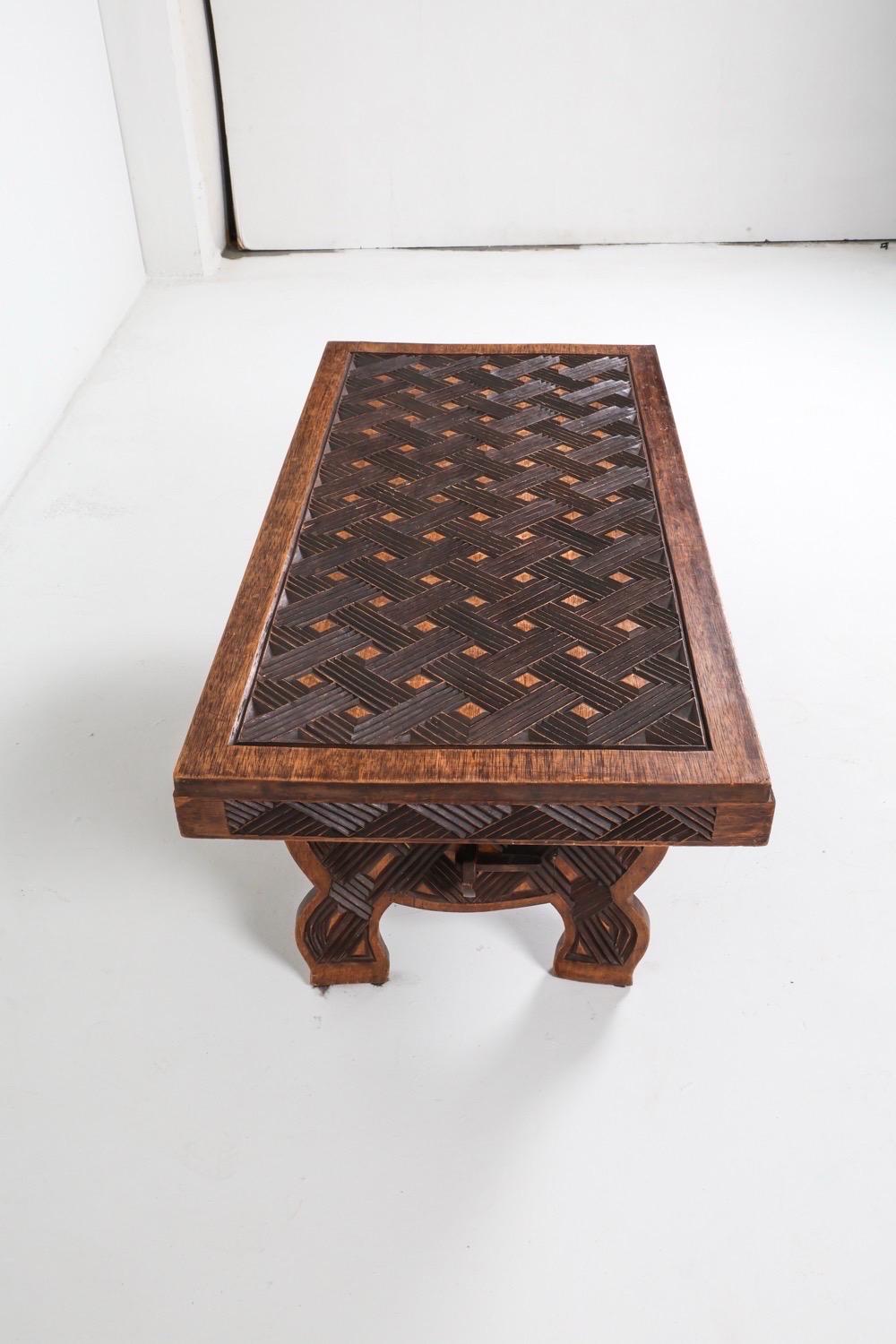 Carved Oak Moorish Style Coffee Table In Good Condition In Rochester, NY