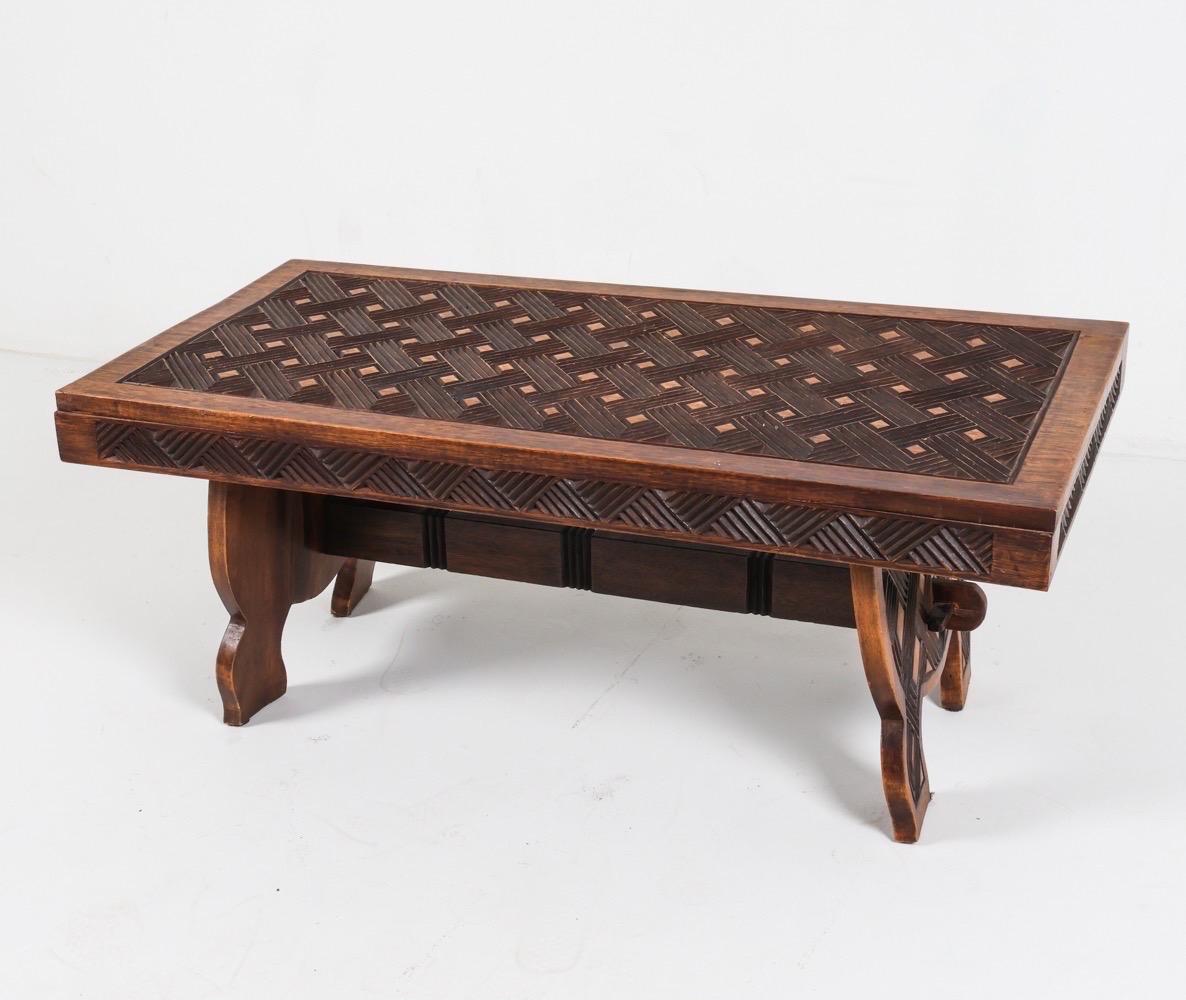 20th Century Carved Oak Moorish Style Coffee Table