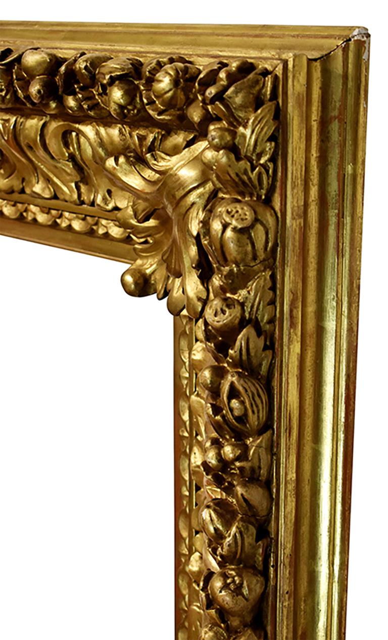 Italian 34x52 Baroque Carved Gold Leaf Picture Frame with Oak Motif