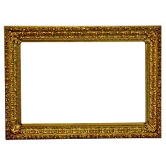 Italian 34x52 Baroque Carved Gold Leaf Picture Frame with Oak Motif circa 1860