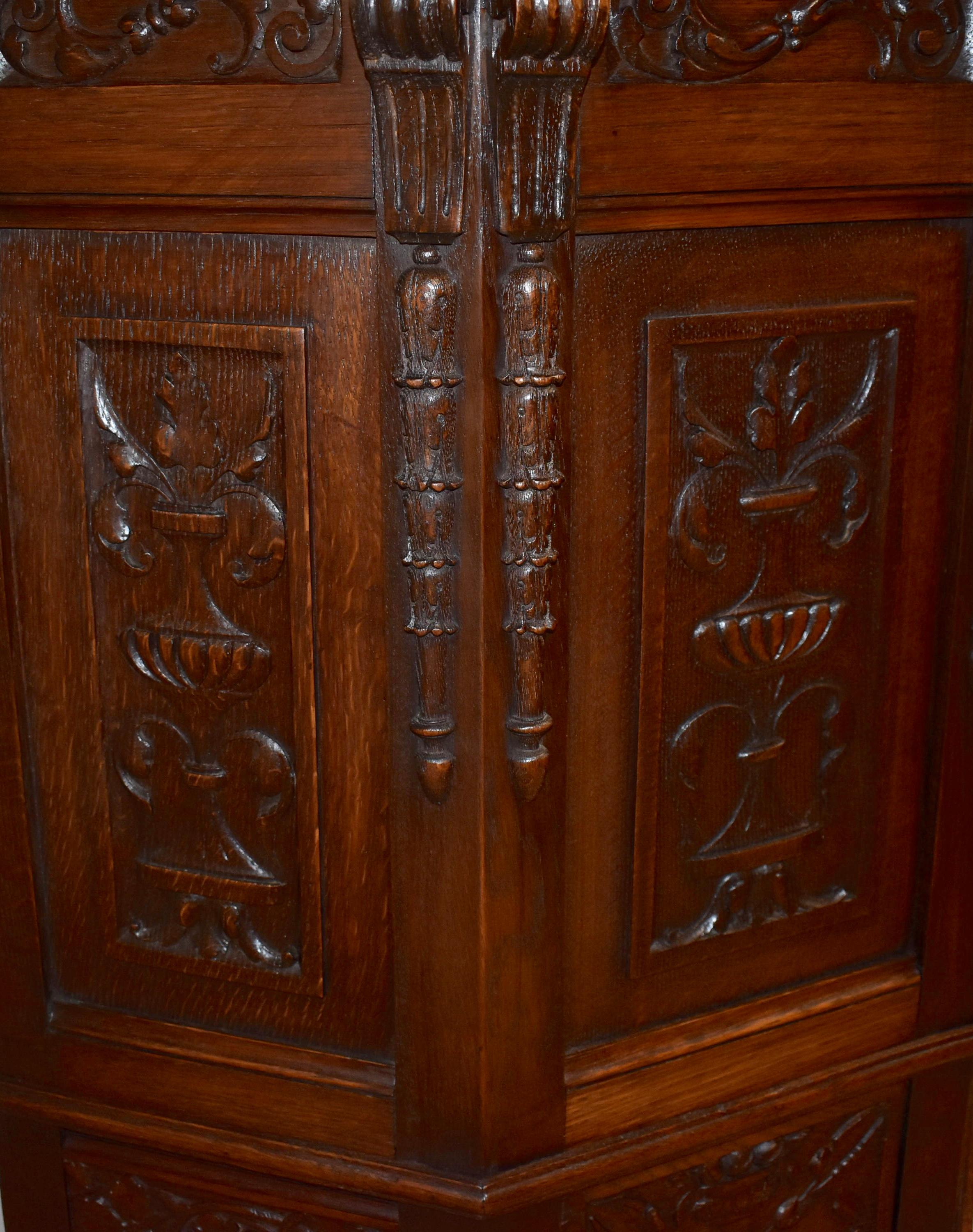 20th Century Carved Oak One Door Cabinet, circa 1910 For Sale