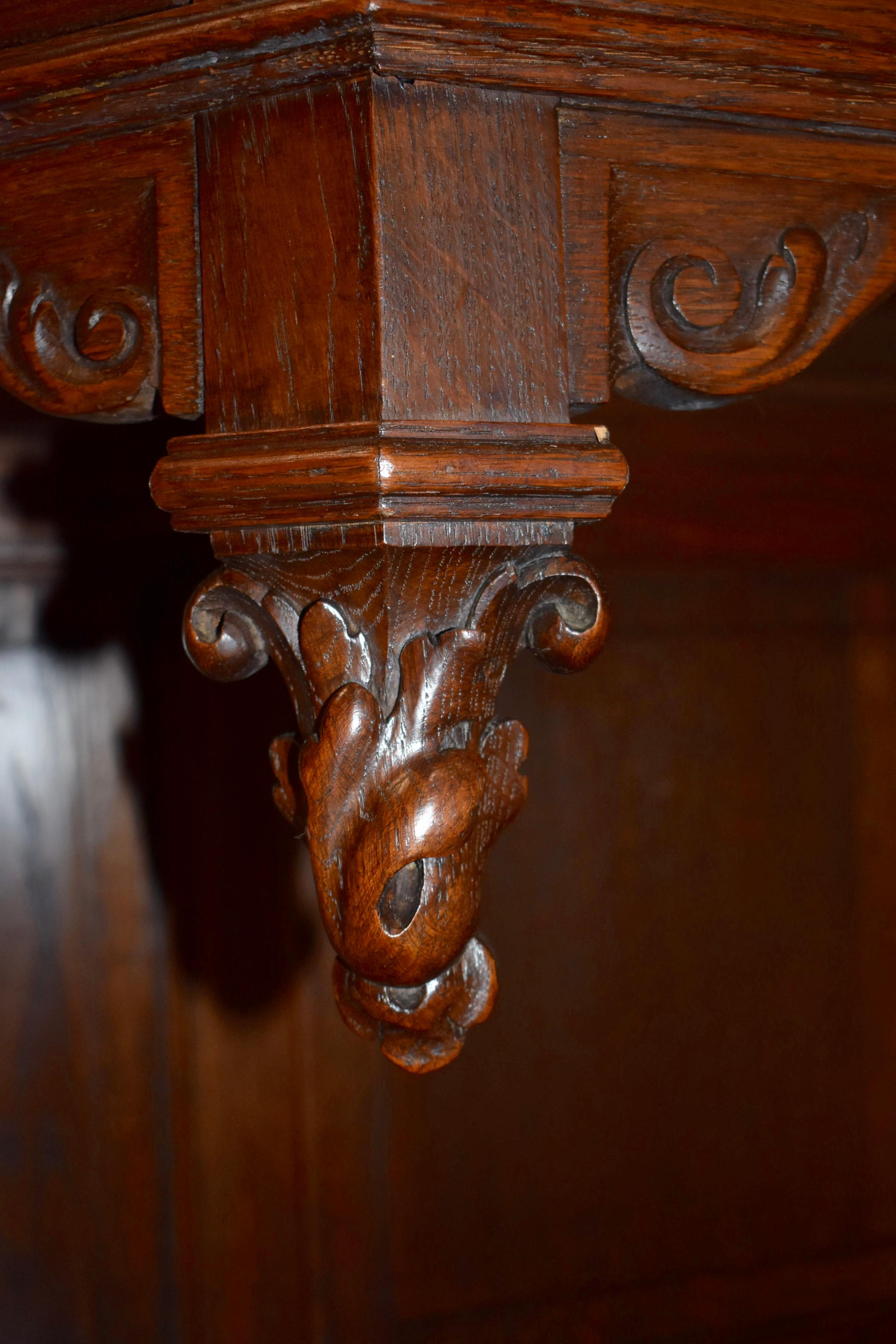 Carved Oak One Door Cabinet, circa 1910 For Sale 1