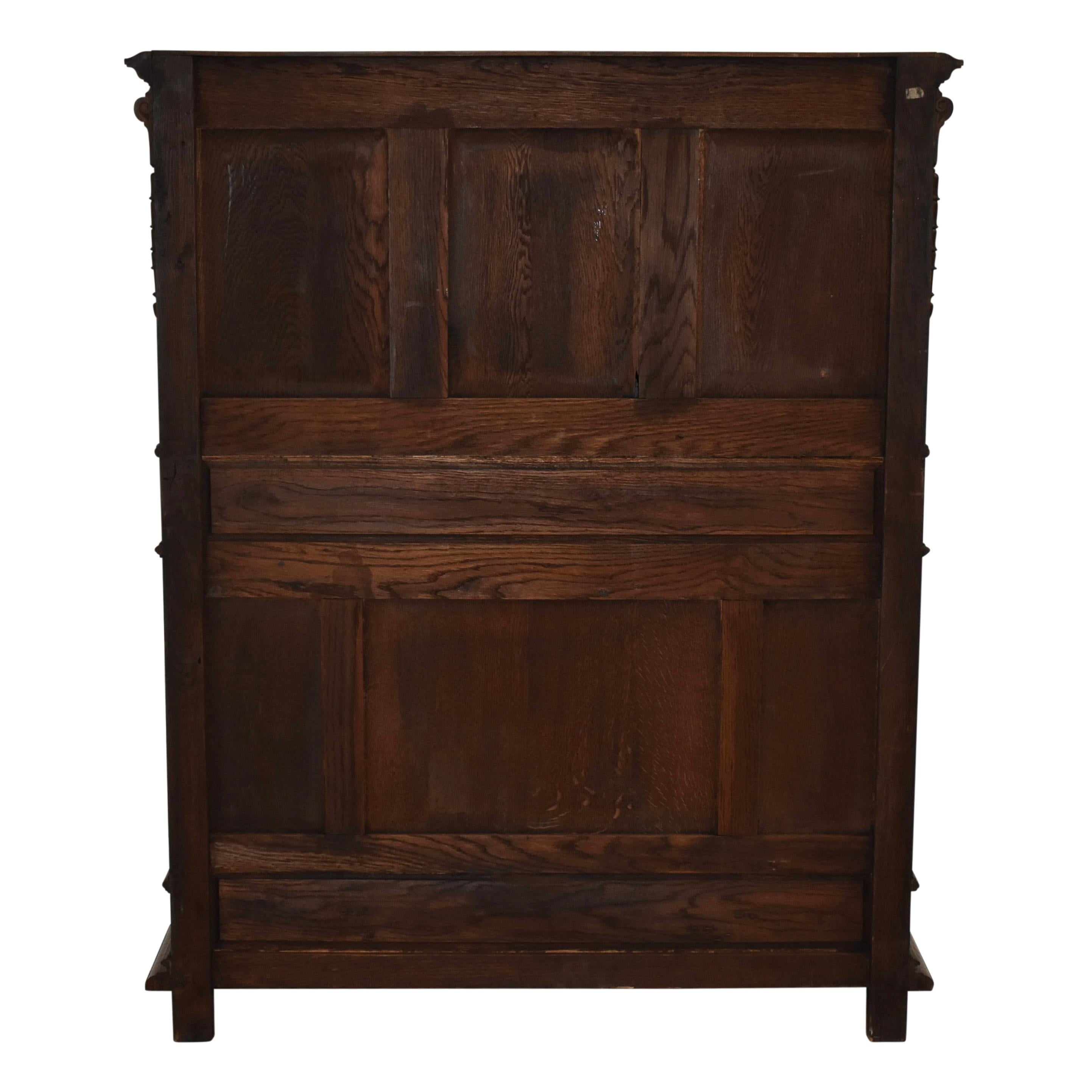 Carved Oak One Door Cabinet, circa 1910 For Sale 4