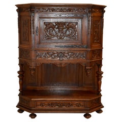 Antique Carved Oak One Door Cabinet, circa 1910