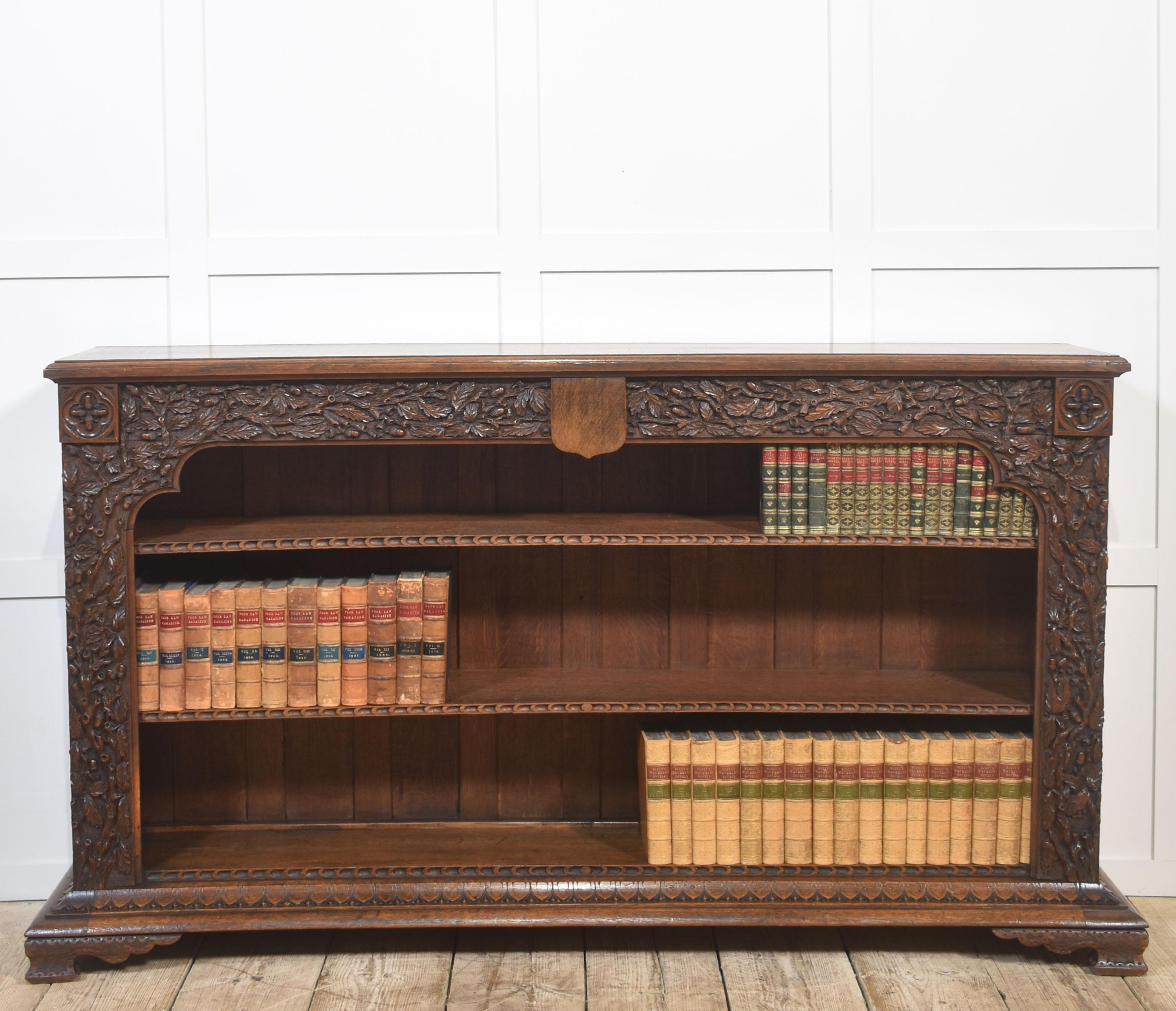 Carved Oak Open Bookcase For Sale 6