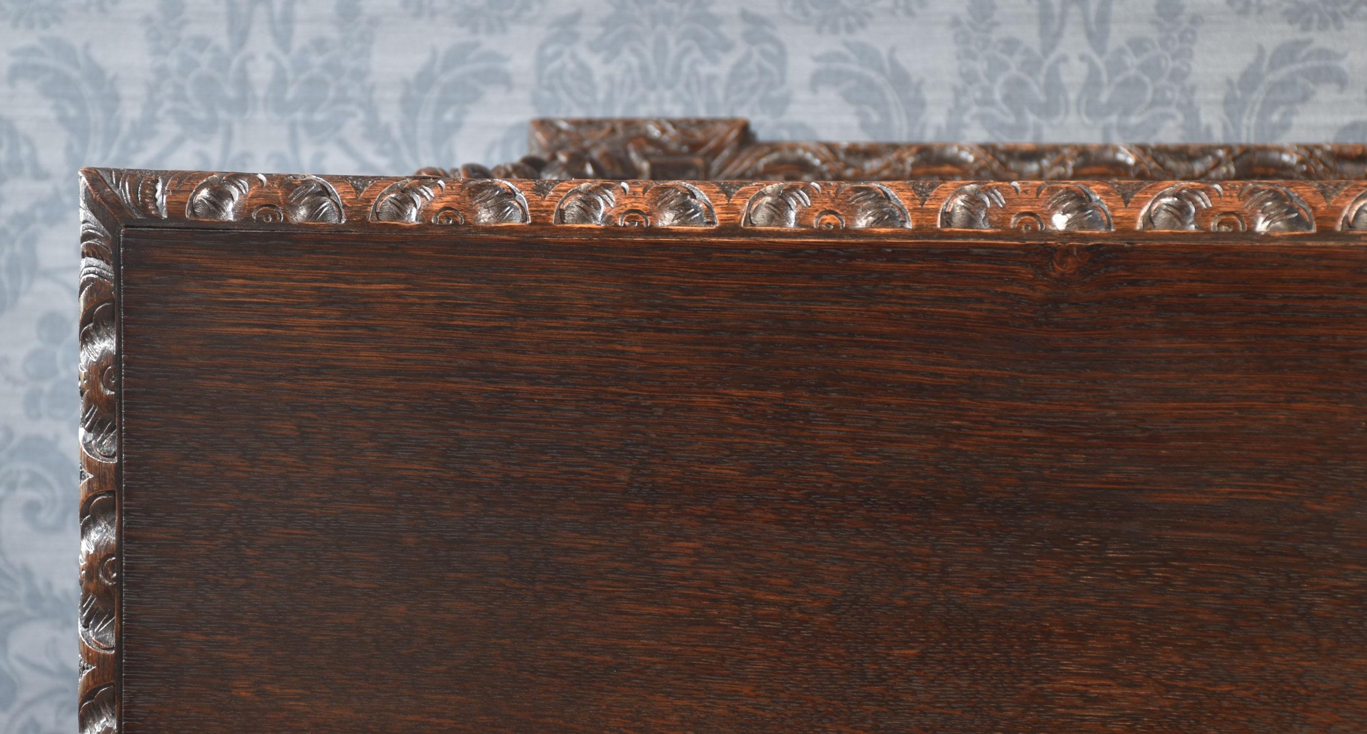 Carved oak open bookcase For Sale 6