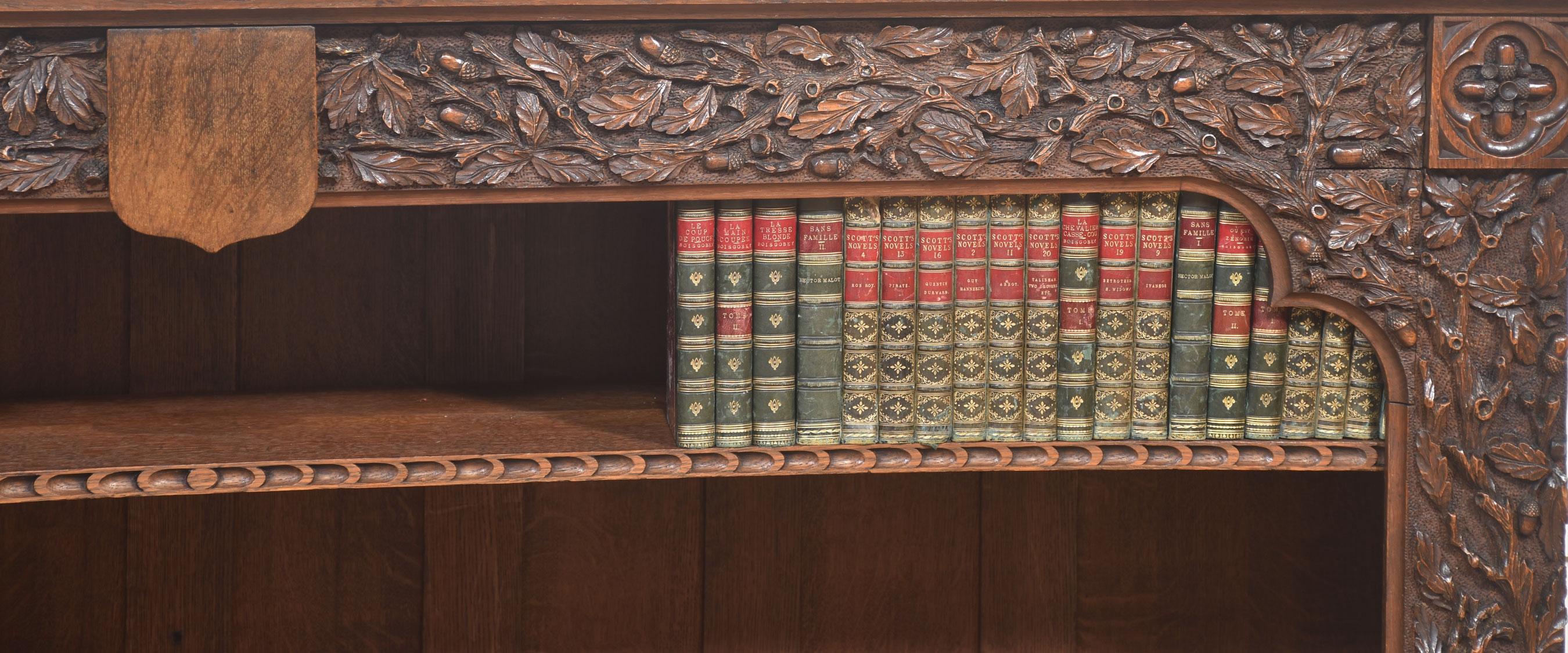 Carved Oak Open Bookcase For Sale 7