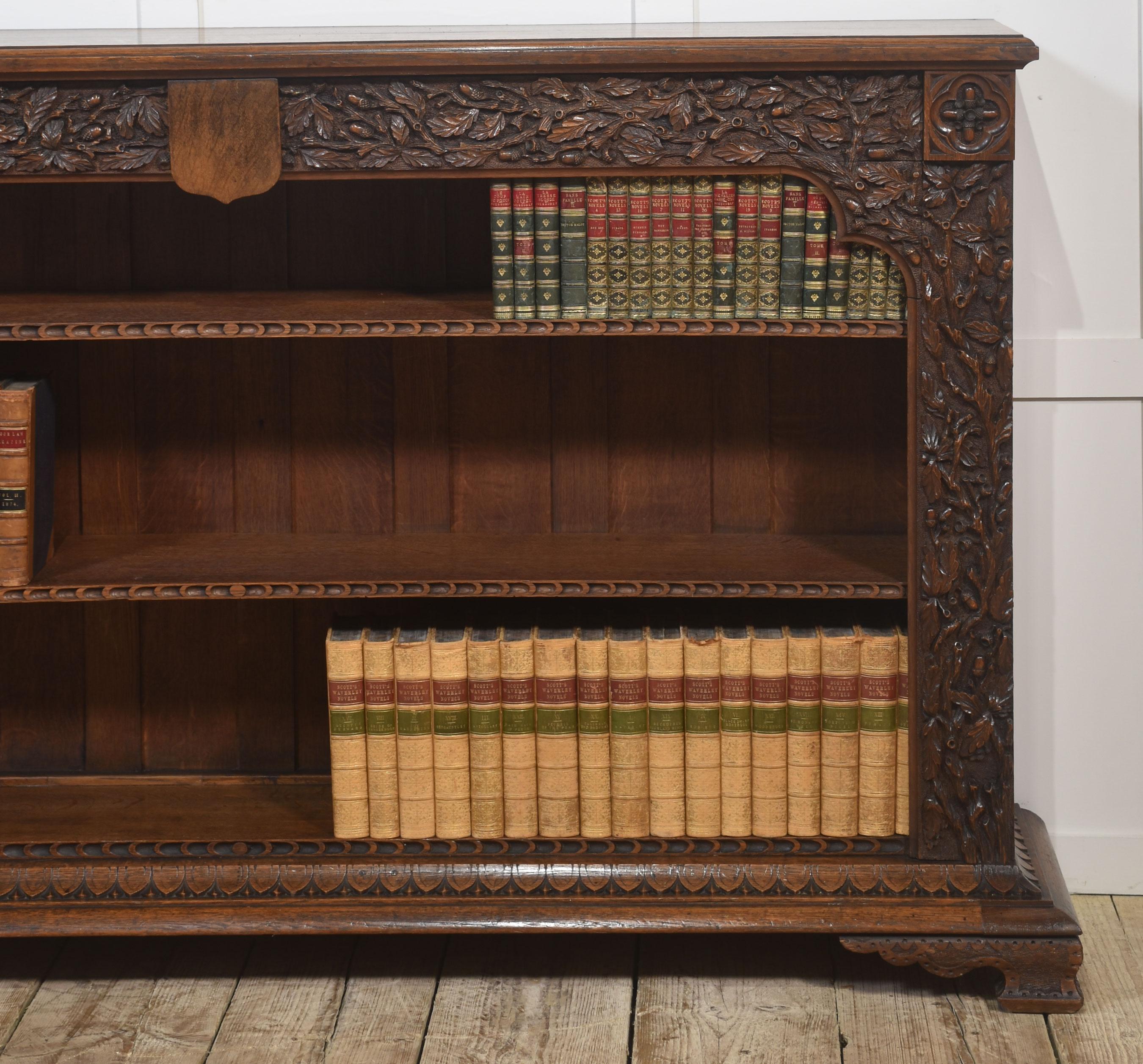Carved Oak Open Bookcase For Sale 8