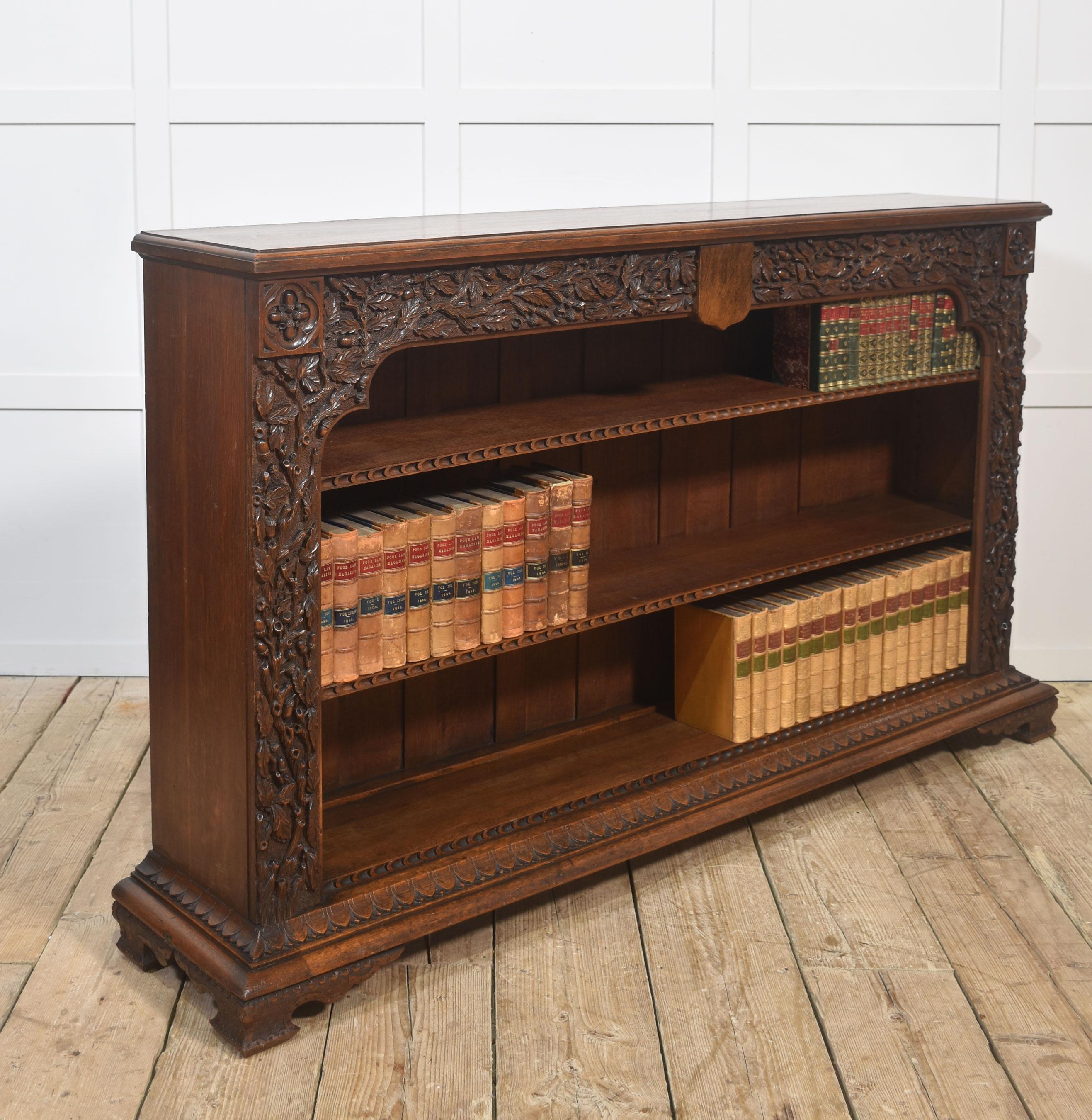 Carved Oak Open Bookcase For Sale 10