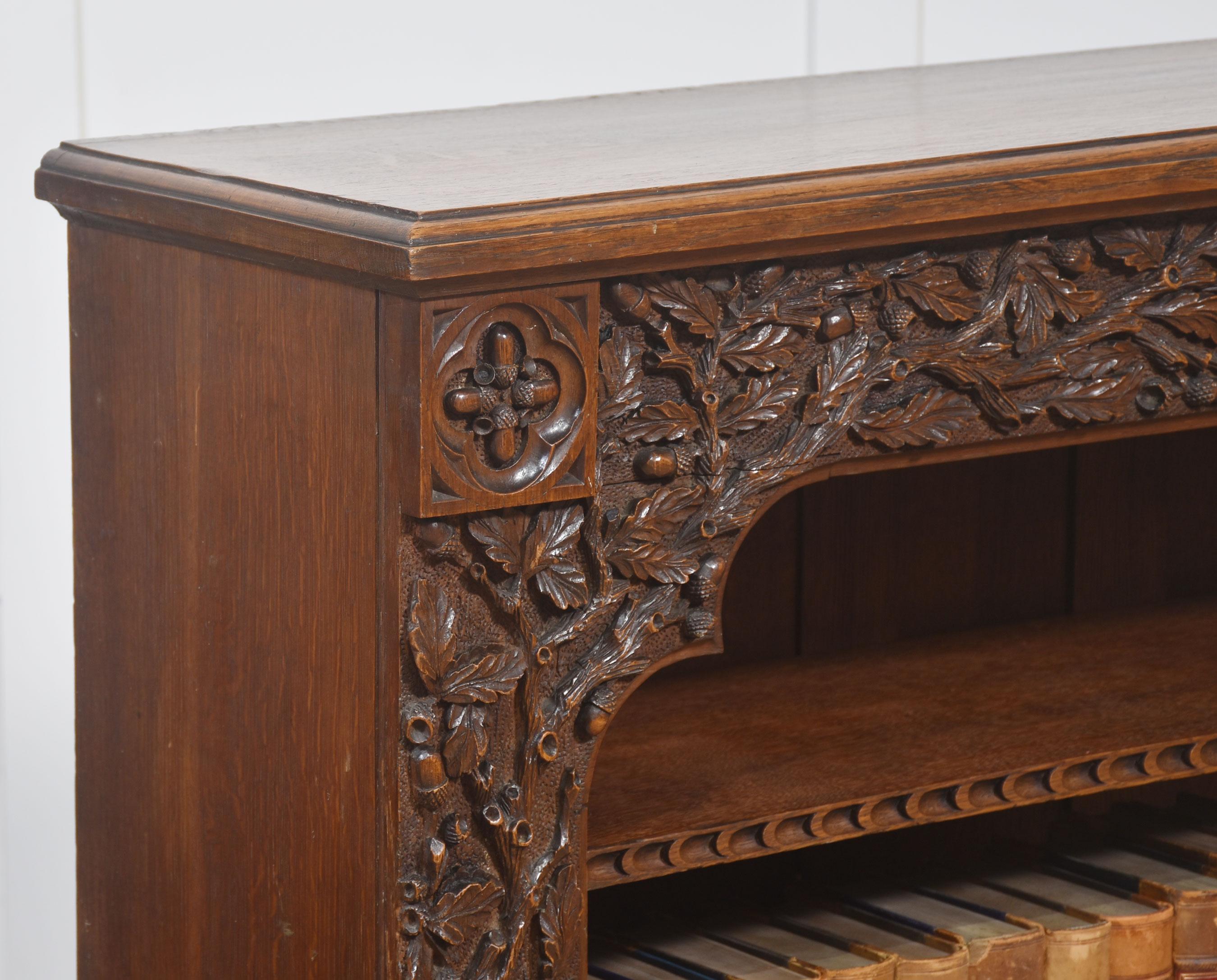 Carved Oak Open Bookcase For Sale 11