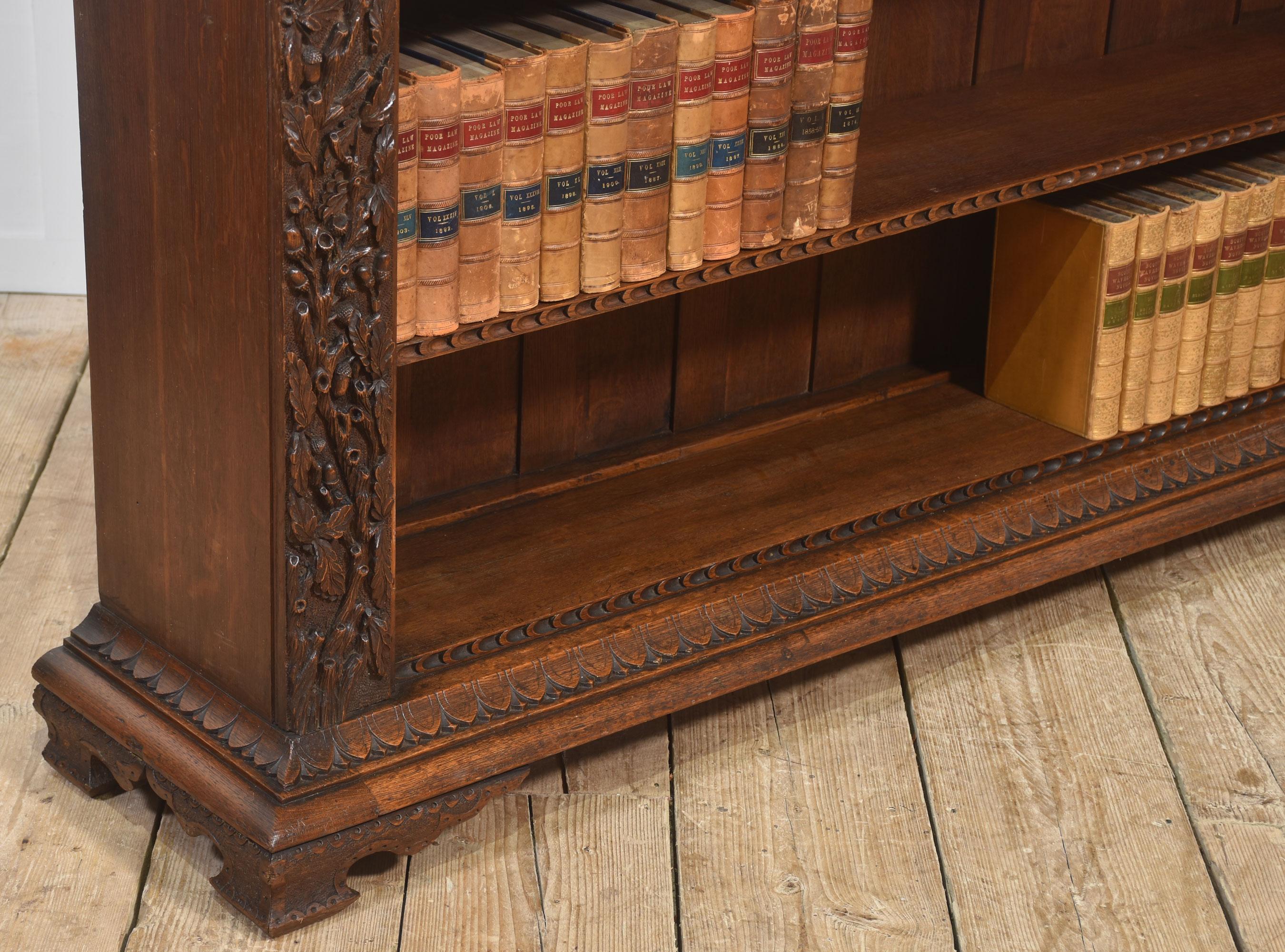 Carved Oak Open Bookcase In Good Condition For Sale In Cheshire, GB