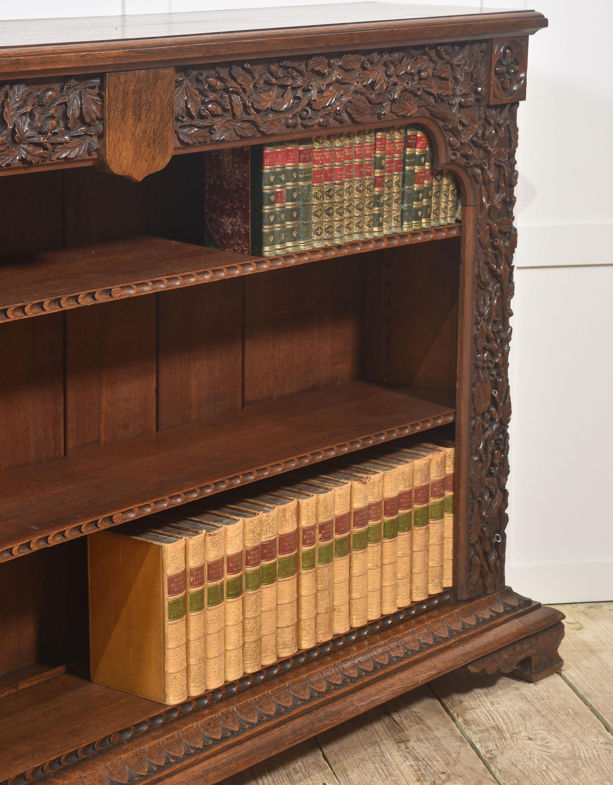 19th Century Carved Oak Open Bookcase For Sale